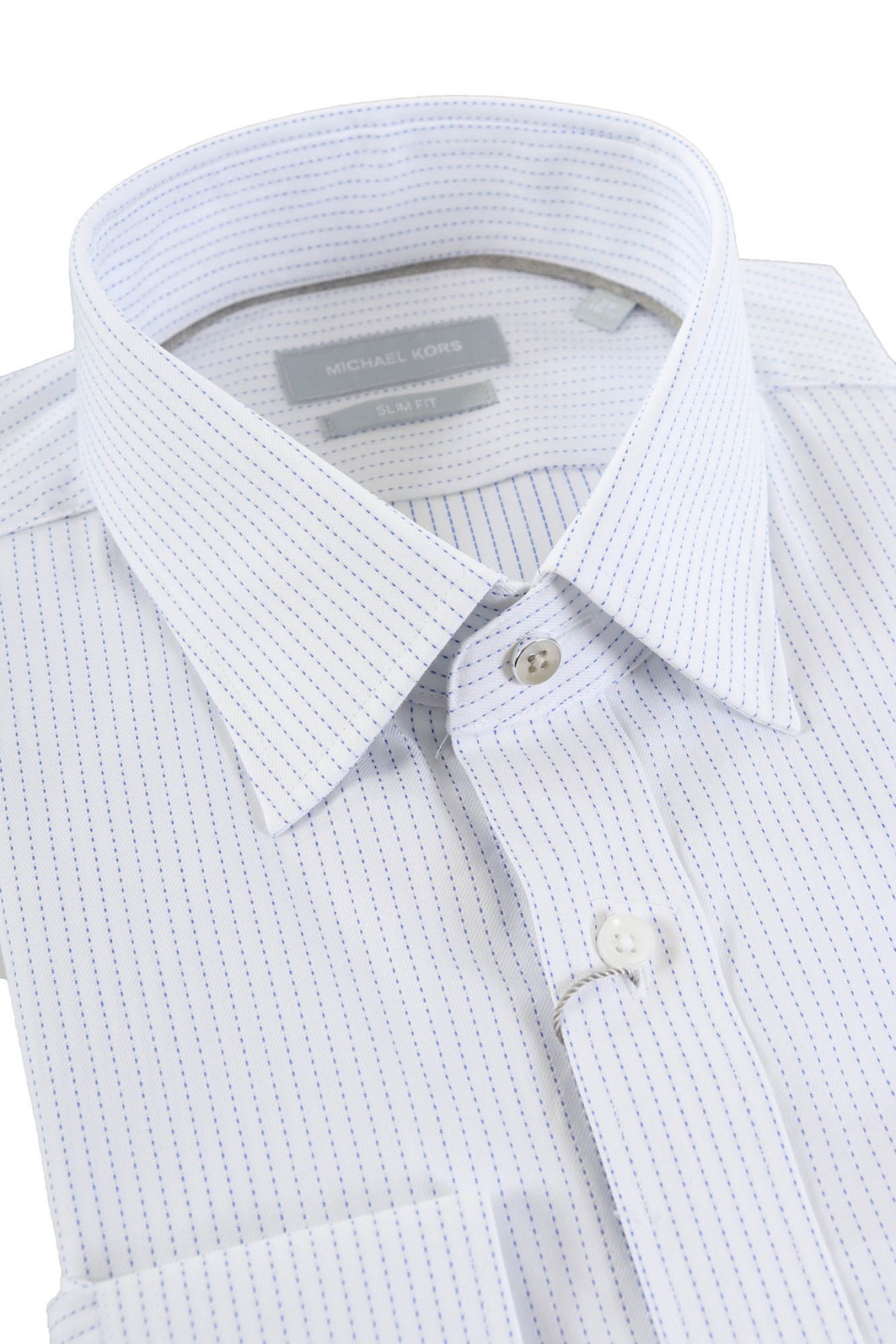 MICHAEL KORS ΠΟΥΚΑΜΙΣΟ ΡΙΓΕ MODERN FIT STRETCH ΛΕΥΚΟ-ΜΠΛΕ φωτογραφία
