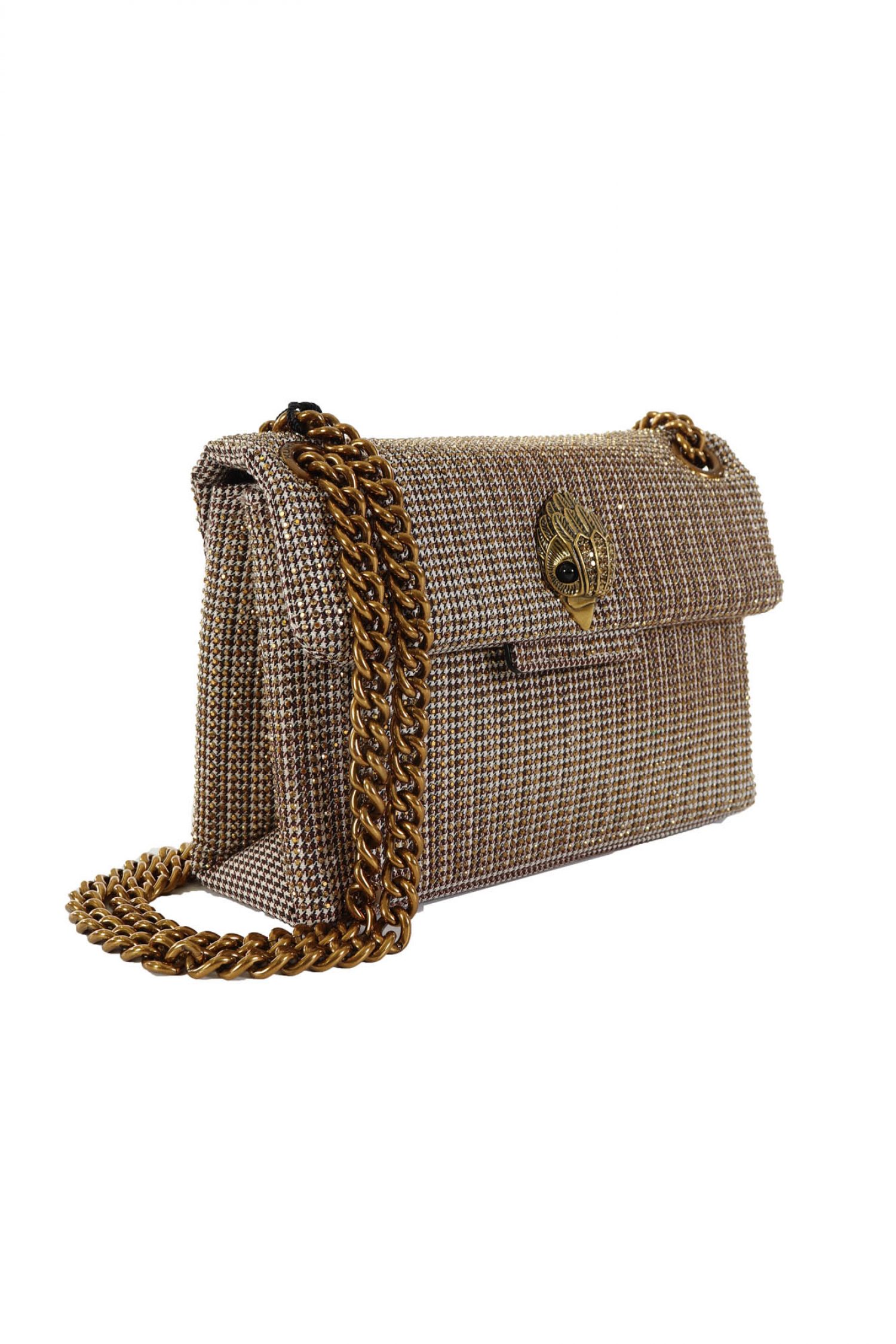 KURT GEIGER ΤΣΑΝΤΑKI CROSS BODY FABRIC MINI KENSINGTON V ME ΑΛΥΣΙΔΑ ΜΠΕΖ/ΧΡΥΣΟ