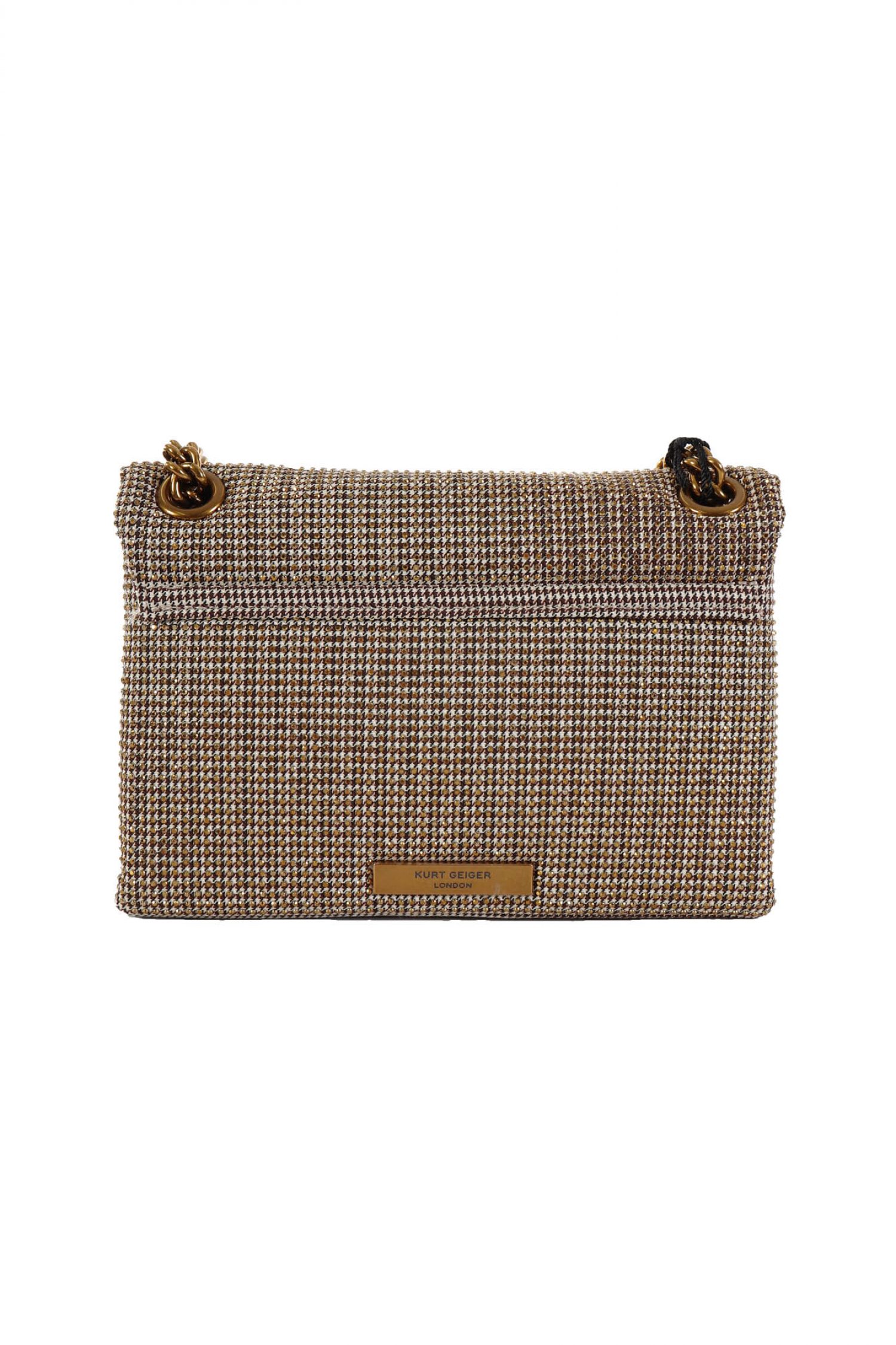 KURT GEIGER ΤΣΑΝΤΑKI CROSS BODY FABRIC MINI KENSINGTON V ME ΑΛΥΣΙΔΑ ΜΠΕΖ/ΧΡΥΣΟ