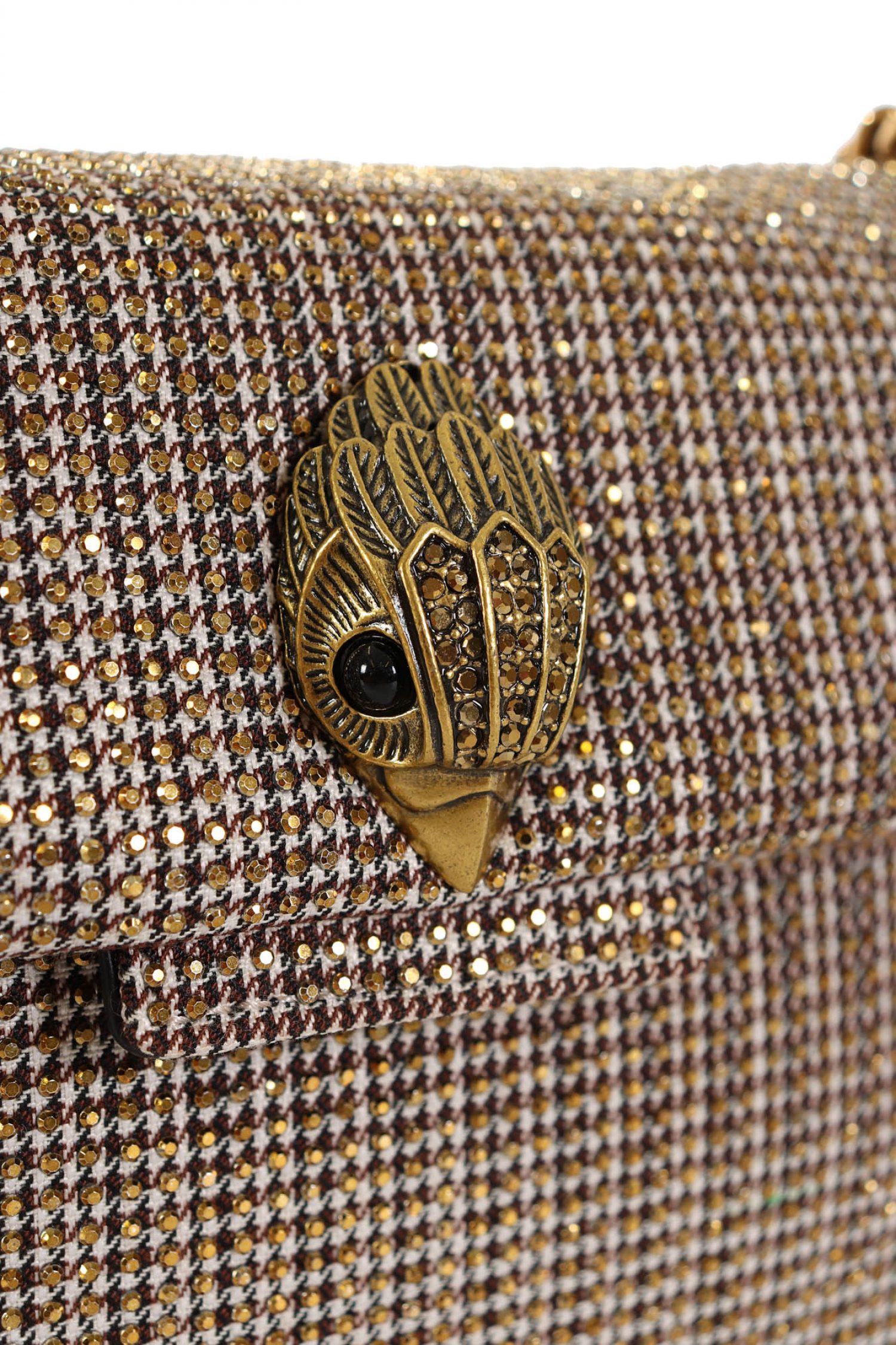 KURT GEIGER ΤΣΑΝΤΑKI CROSS BODY FABRIC MINI KENSINGTON V ME ΑΛΥΣΙΔΑ ΜΠΕΖ/ΧΡΥΣΟ