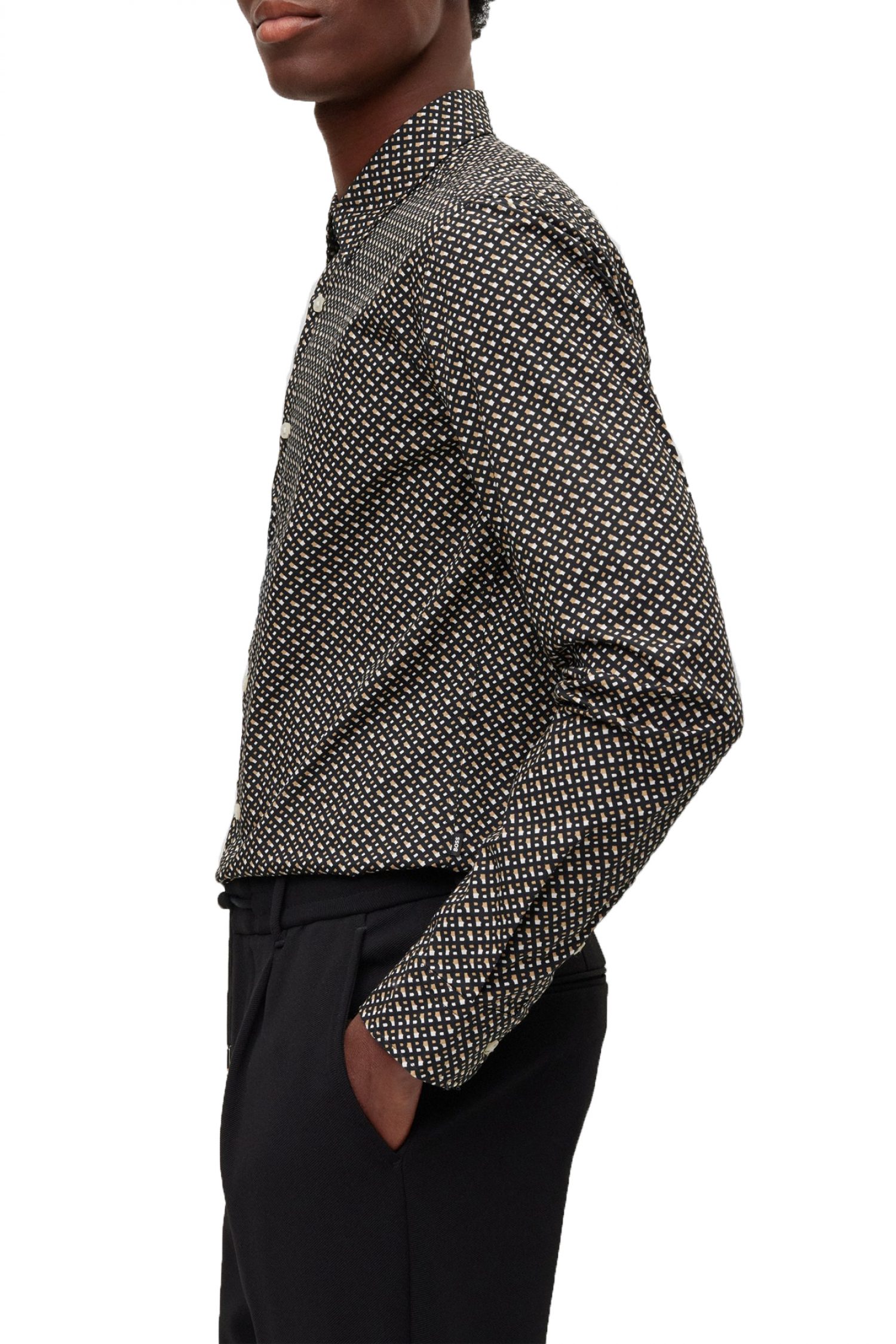 BOSS ΠΟΥΚΑΜΙΣΟ ALLOVER LOGO SLIM FIT ROGER_F ΜΑΥΡΟ-ΜΠΕΖ-ΛΕΥΚΟ φωτογραφία