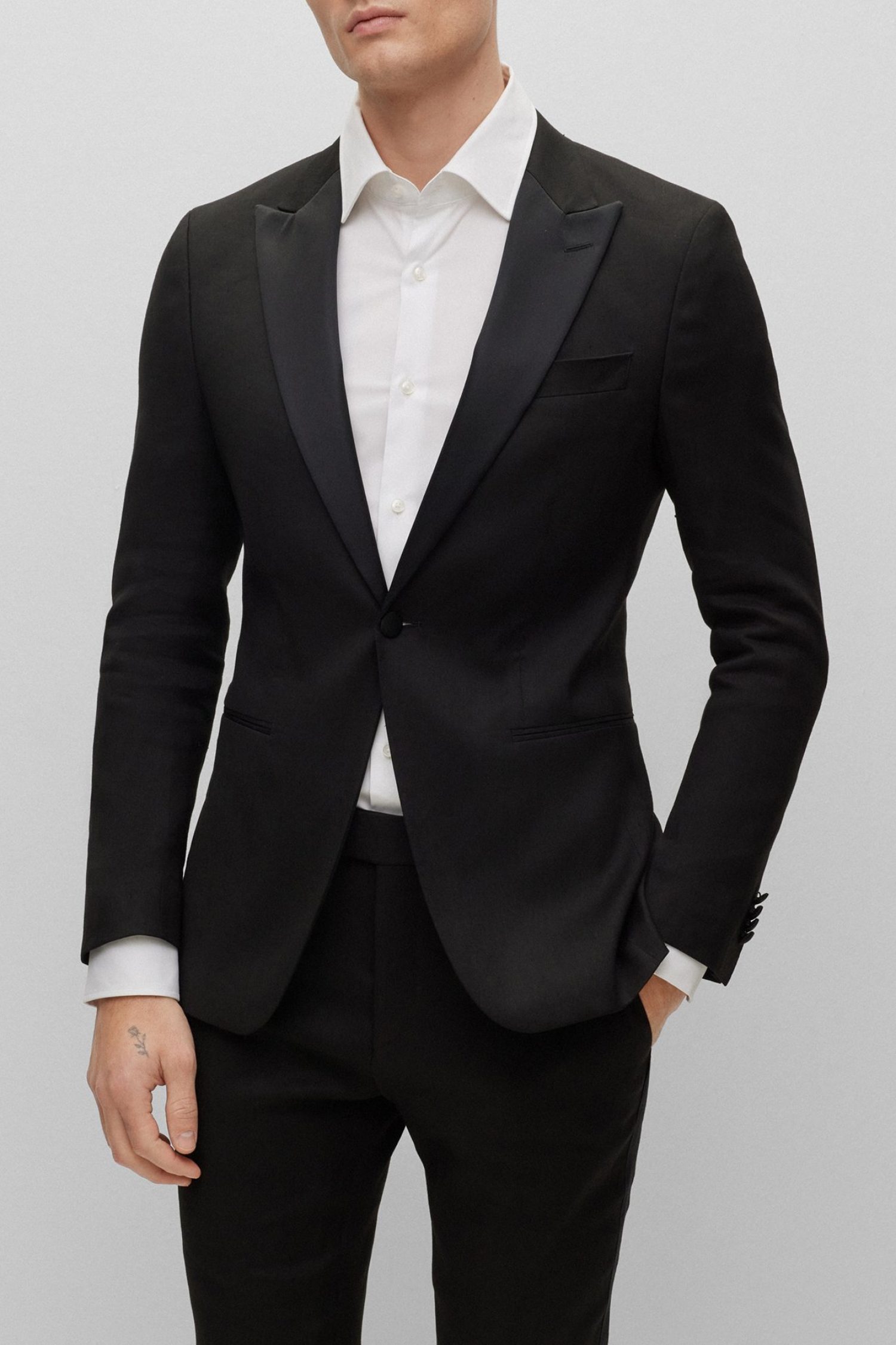 BOSS ΚΟΣΤΟΥΜΙ ΣΜΟΚΙΝ ΛΙΝΟ SLIM FIT H-HUGE-P-2PCS-TUX-232 ΜΑΥΡΟ