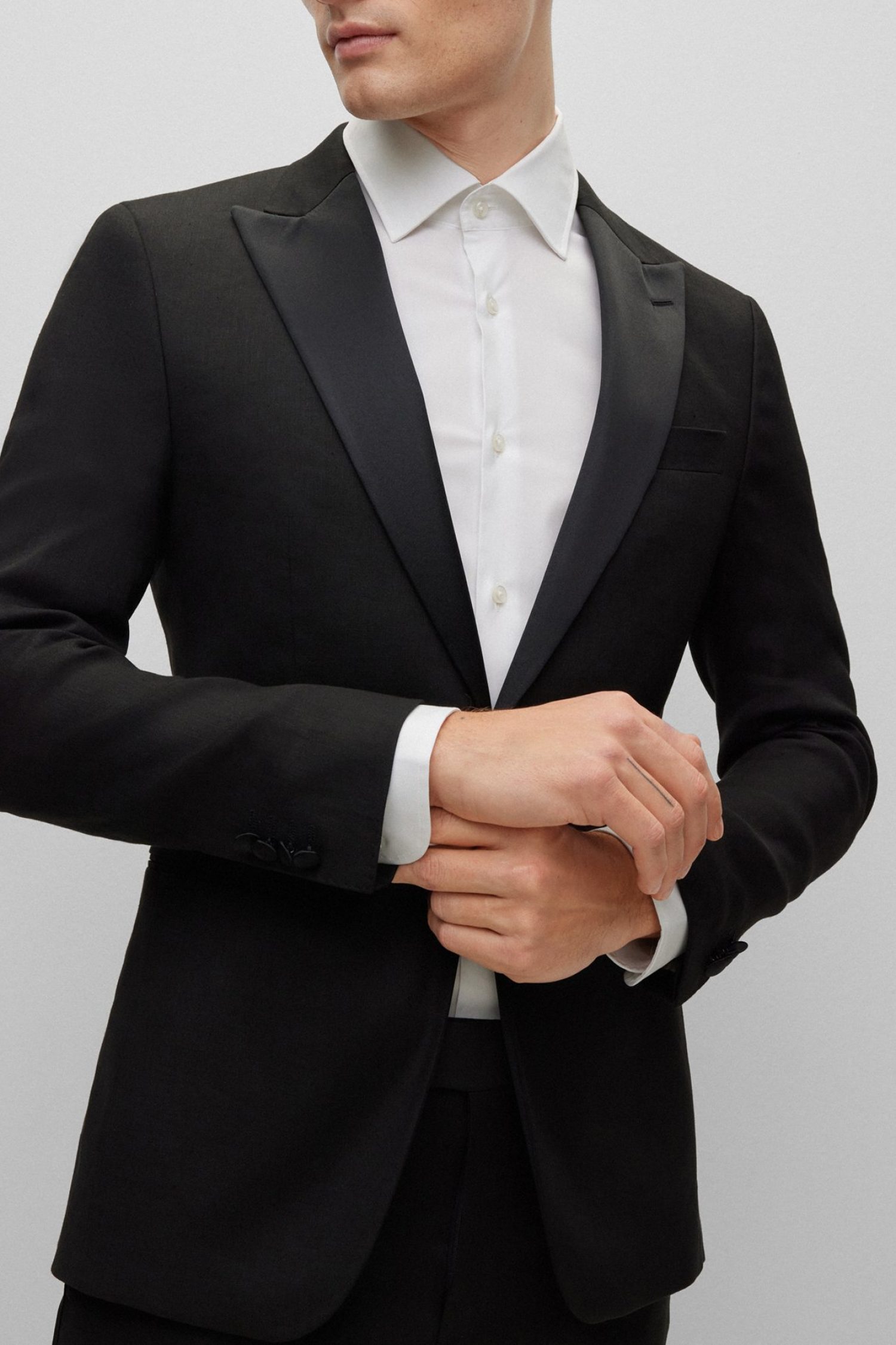 BOSS ΚΟΣΤΟΥΜΙ ΣΜΟΚΙΝ ΛΙΝΟ SLIM FIT H-HUGE-P-2PCS-TUX-232 ΜΑΥΡΟ