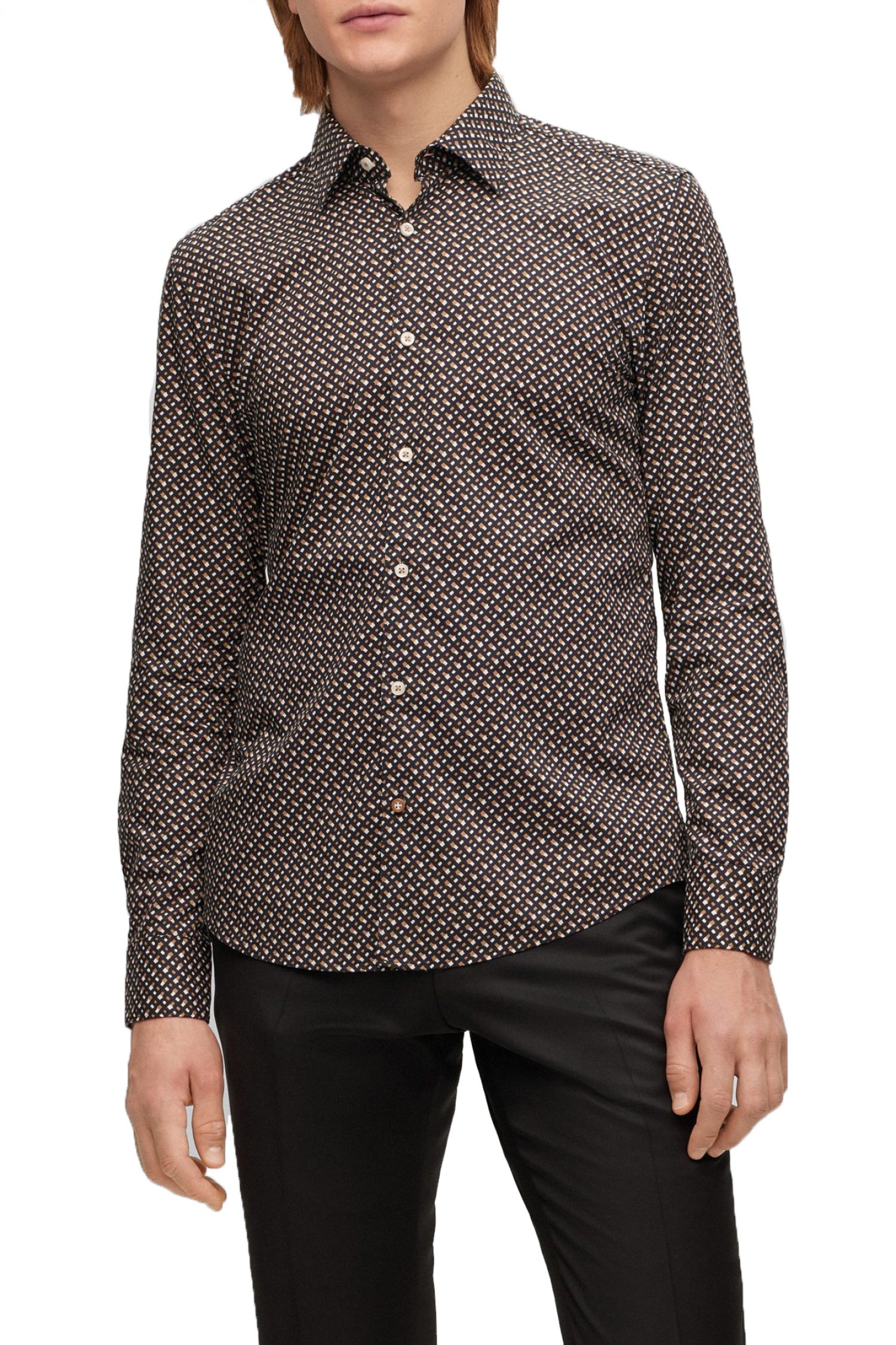 BOSS ΠΟΥΚΑΜΙΣΟ ALLOVER LOGO CASUAL FIT C-HAL-KENT-C1-223 ΜΠΕΖ-ΜΑΥΡΟ-ΛΕΥΚΟ φωτογραφία