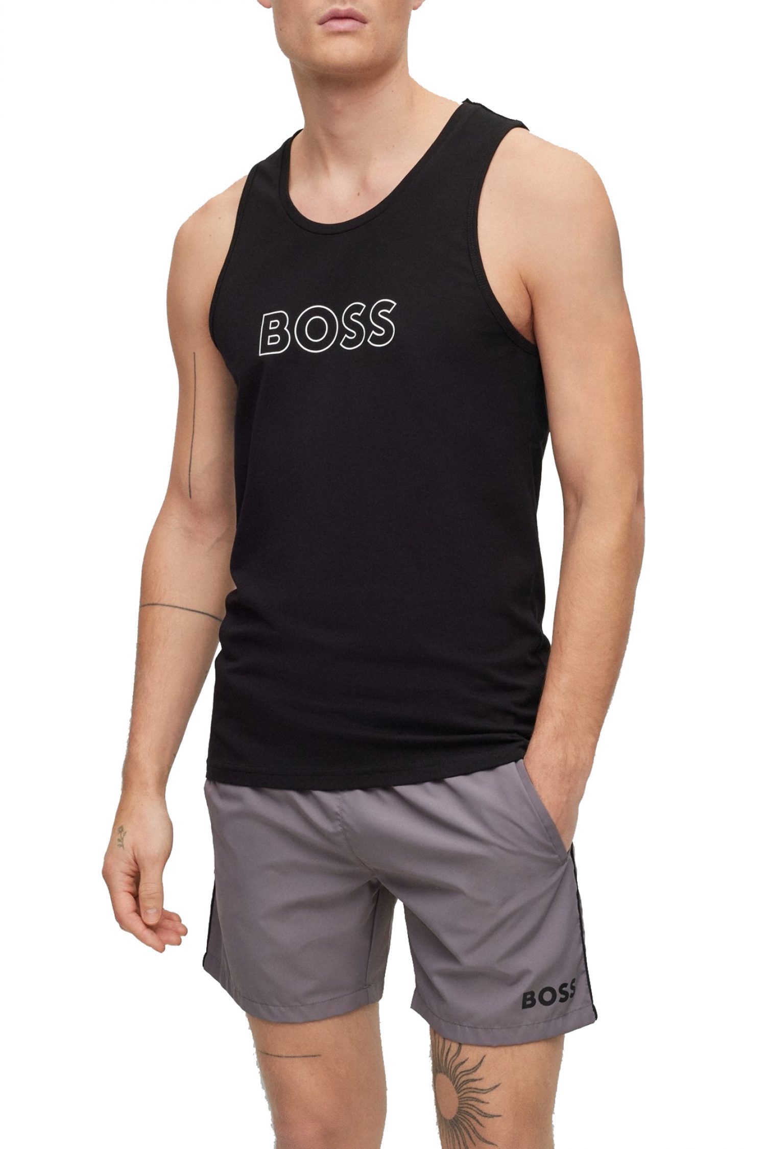 BOSS BODYWEAR T-SHIRT REGULAR FIT TANK ΤOP ΜΑΥΡΟ φωτογραφία