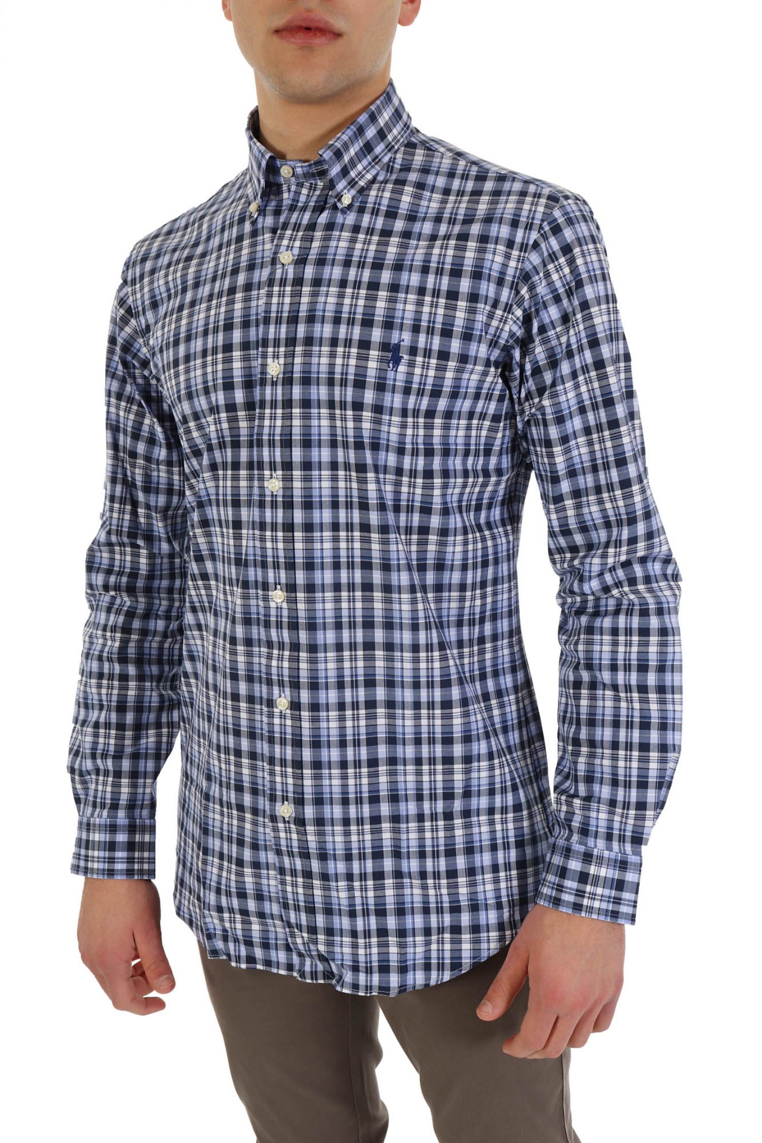 RALPH LAUREN ΠΟΥΚΑΜΙΣΟ ΚΑΡΩ BUTTON DOWN CUSTOM FIT STRETCH ΜΠΛΕ-ΣΙΕΛ φωτογραφία