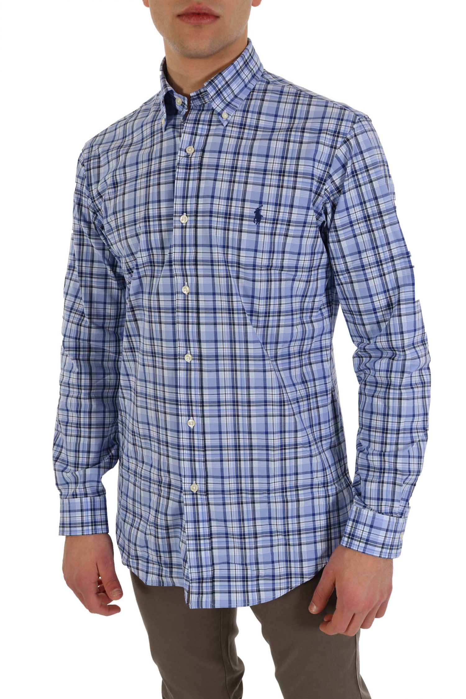 RALPH LAUREN ΠΟΥΚΑΜΙΣΟ ΚΑΡΩ BUTTON DOWN CUSTOM FIT STRETCH ΣΙΕΛ φωτογραφία