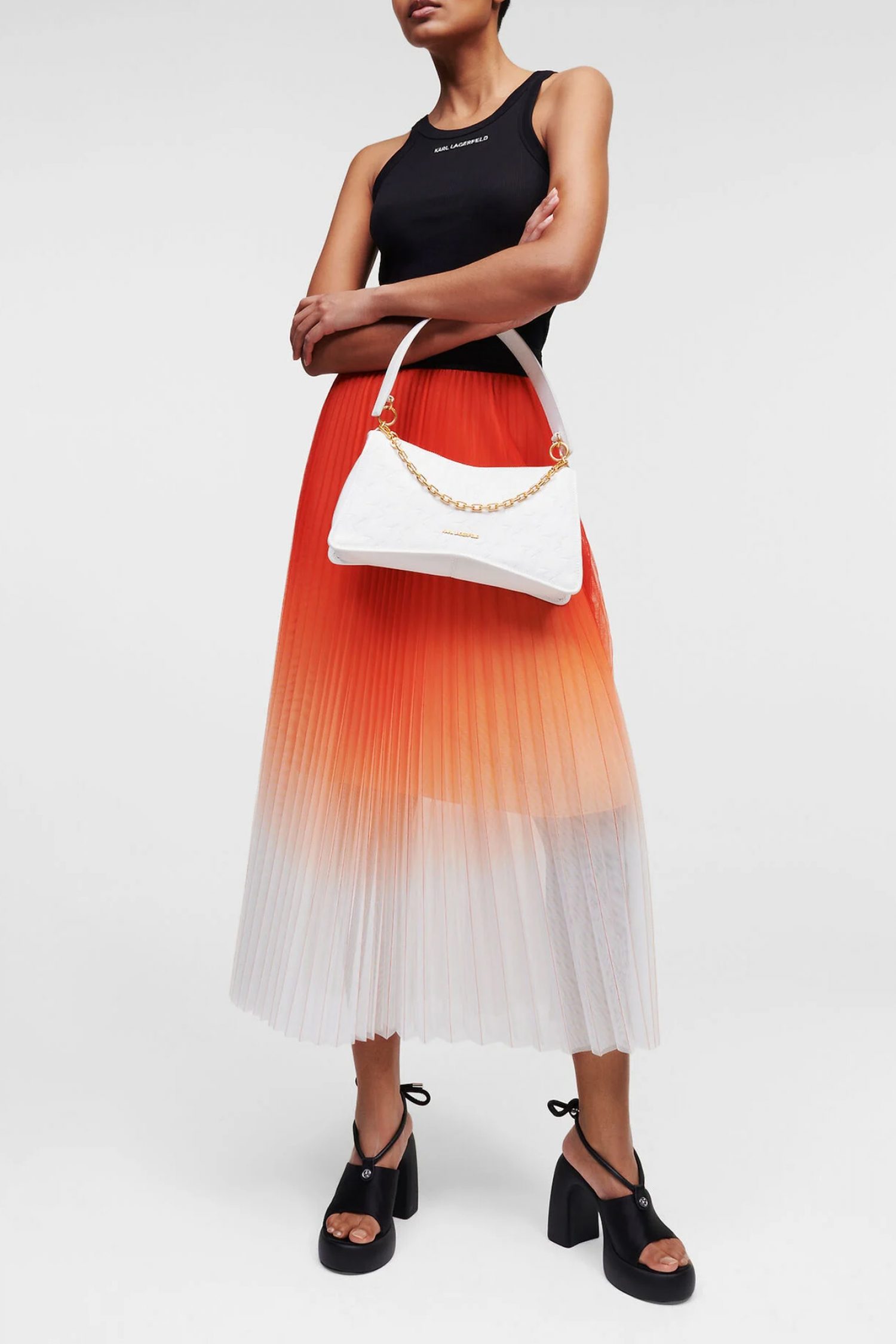 KARL LAGERFELD ΦΟΥΣΤΑ MIDI ΠΛΙΣΕ PLEDET MESH OMBRE ΠΟΡΤΟΚΑΛΙ φωτογραφία