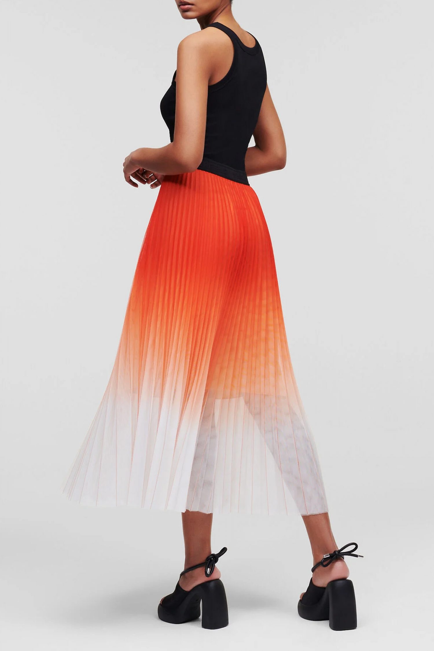 KARL LAGERFELD ΦΟΥΣΤΑ MIDI ΠΛΙΣΕ PLEDET MESH OMBRE ΠΟΡΤΟΚΑΛΙ φωτογραφία