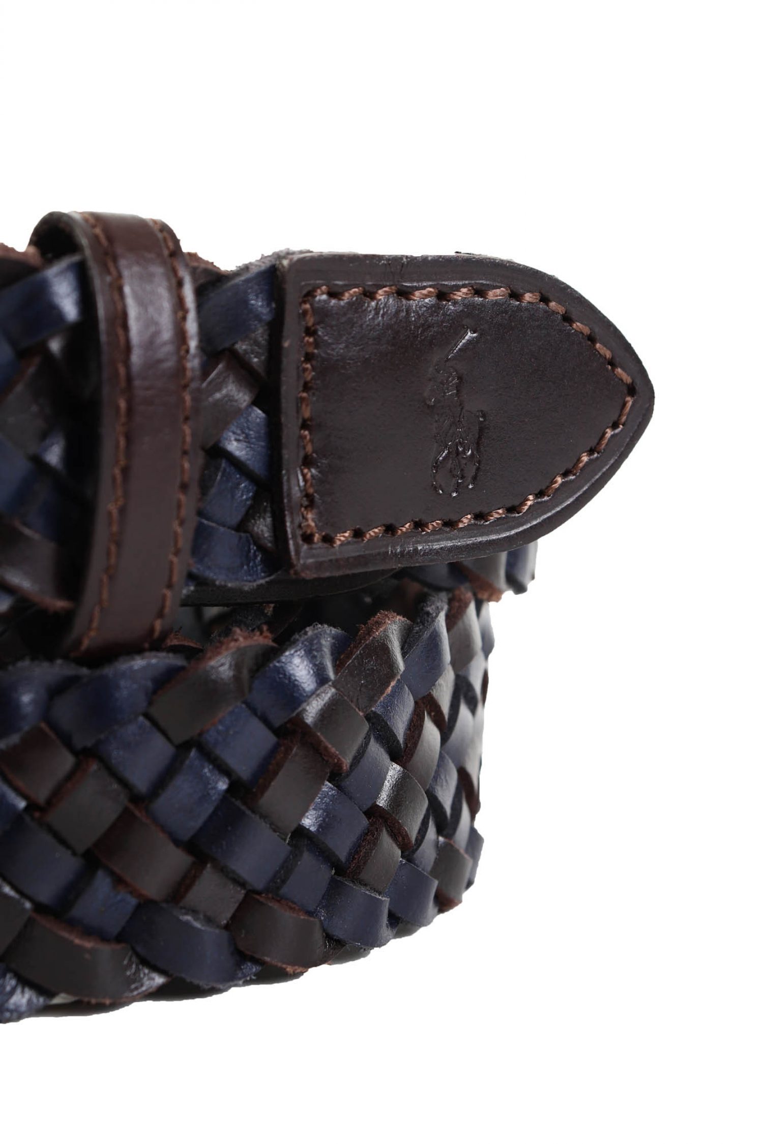 RALPH LAUREN ΖΩΝΗ ΔΕΡΜΑ ΠΛΕΚΤΗ ΜΠΛΕ-ΚΑΦΕ φωτογραφία