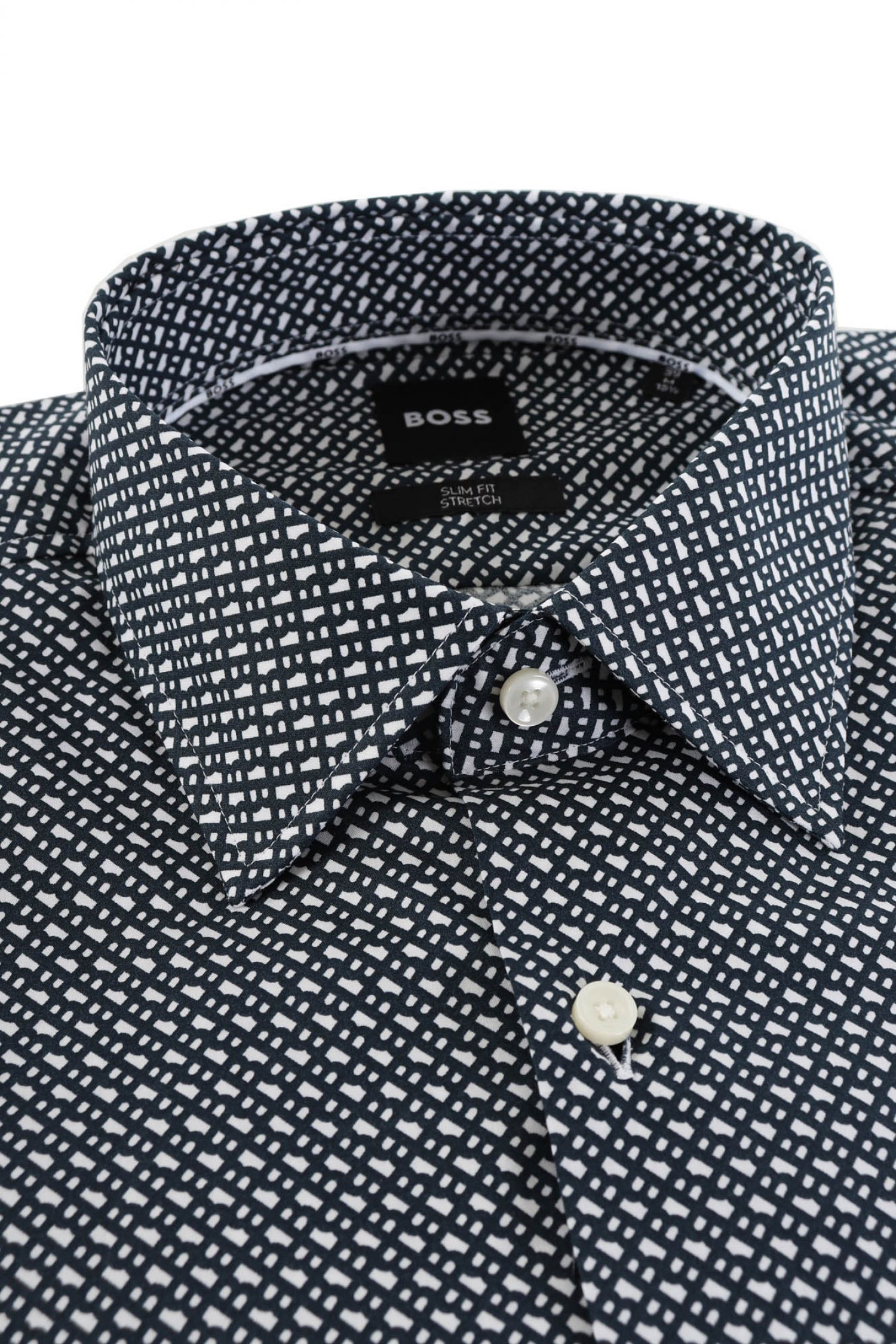 BOSS ΠΟΥΚΑΜΙΣΟ ALLOVER LOGO SLIM FIT STRETCH H-HANK-KENT-C1-214 ΜΠΛΕ-ΛΕΥΚΟ φωτογραφία