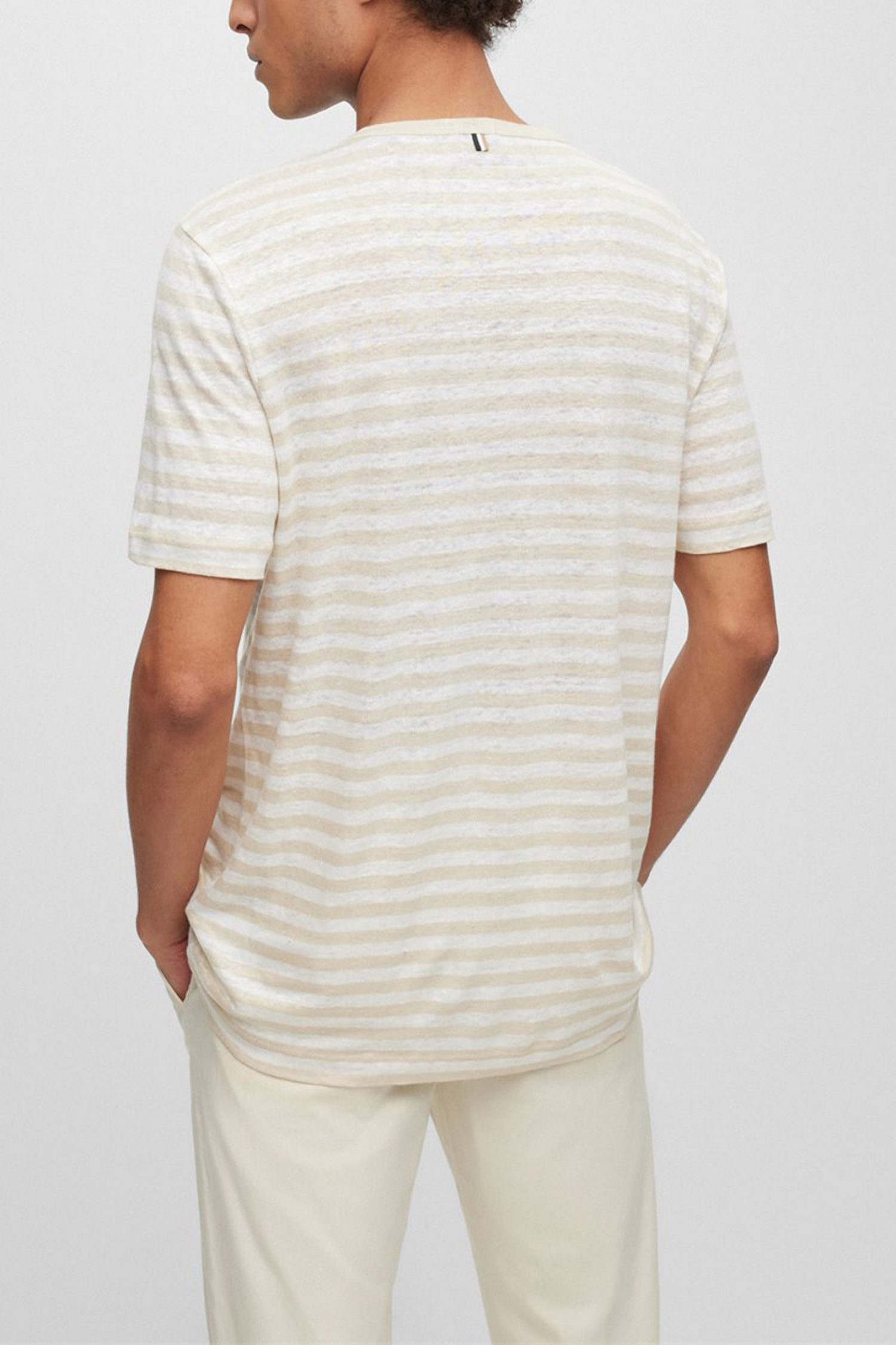 BOSS T-SHIRT ΛΙΝΟ ΡΙΓΕ TIBURT350 ΜΠΕΖ-ΛΕΥΚΟ