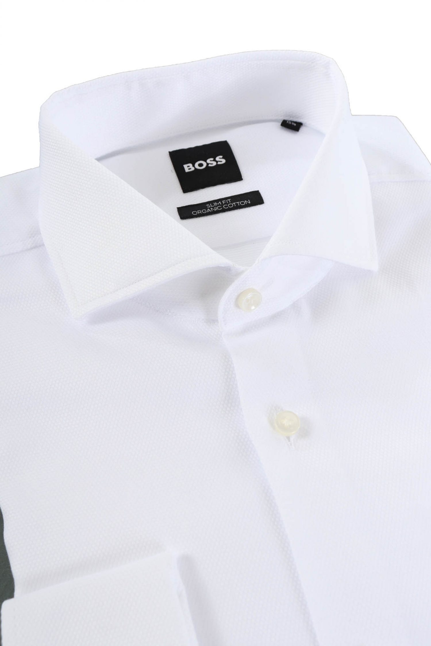 BOSS ΠΟΥΚΑΜΙΣΟ ΜΕ ΔΙΠΛΗ ΜΑΝΣΕΤΑ MΙΚΡΟΣΧΕΔΙΟ SLIM FIT ORGANIC COTTON H-HANK-SPREAD-DC-214 ΛΕΥΚΟ