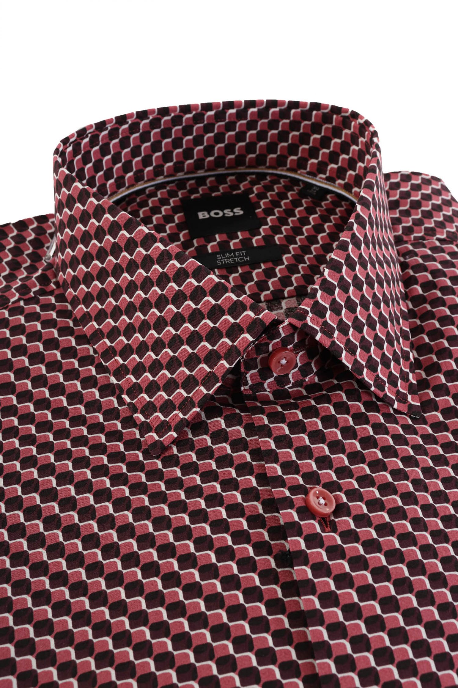 BOSS ΠΟΥΚΑΜΙΣΟ ΜΙΚΡΟΣΧΕΔΙΟ SLIM FIT STRETCH H-HANK-C1-214 ΜΠΟΡΝΤΩ φωτογραφία