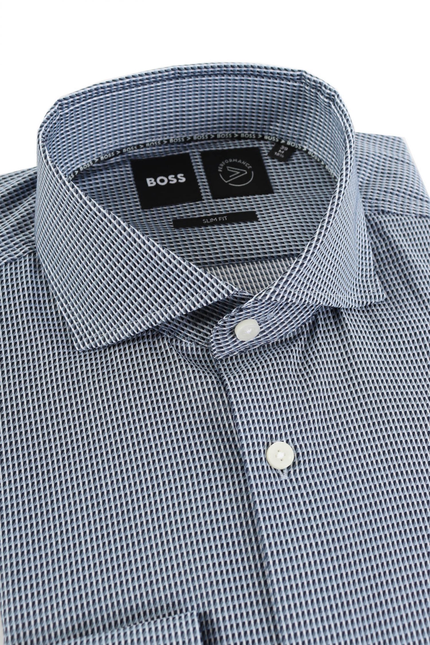 BOSS ΠΟΥΚΑΜΙΣΟ SLIM FIT PERFORMANCE STRETCH ΜΙΚΡΟΣΧΕΔΙΟ ΜΠΛΕ φωτογραφία