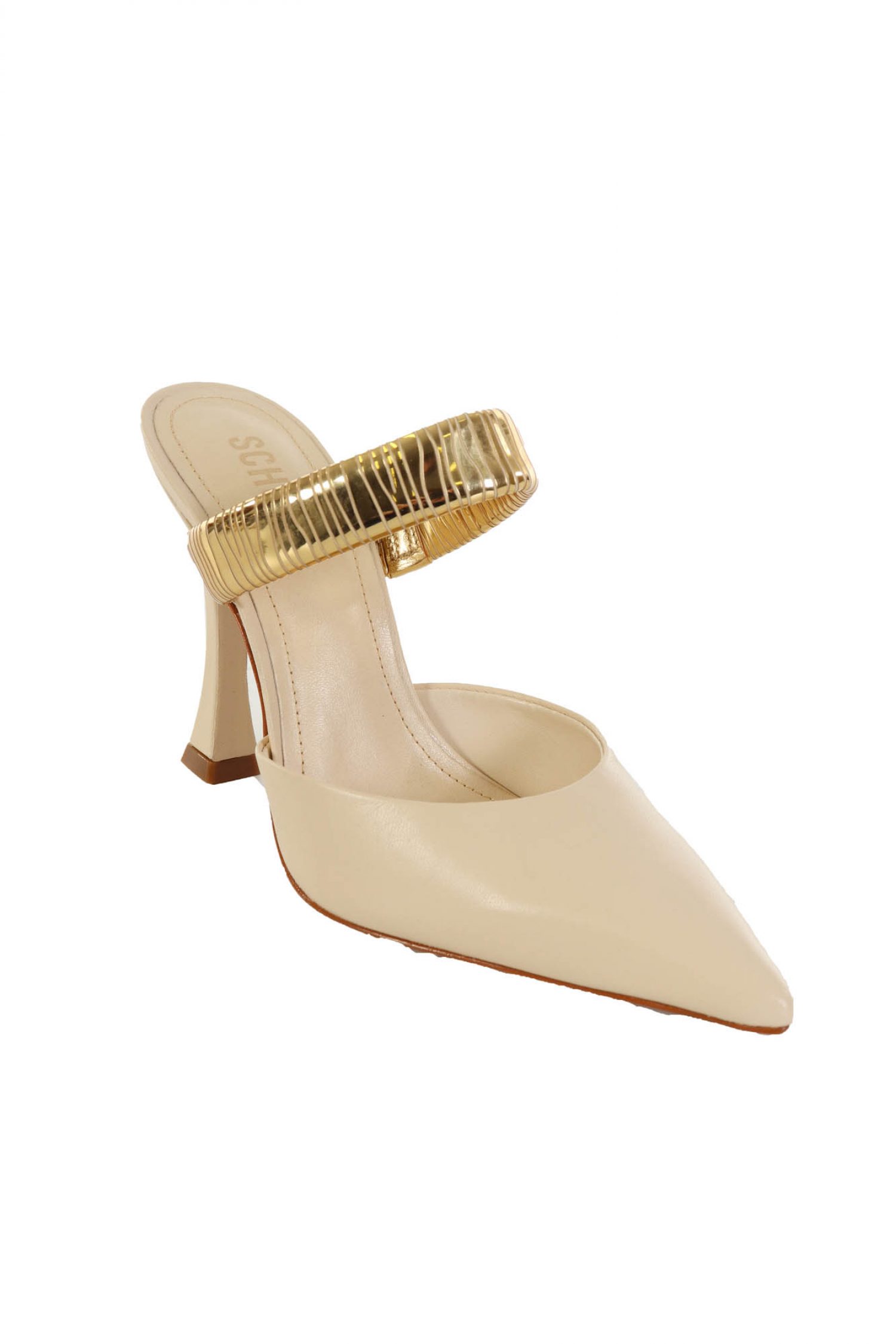 SCHUTZ ΠΑΠΟΥΤΣΙΑ MULES XΡΥΣΟ ΛΟΥΡΑΚΙ ΜΠΕΖ