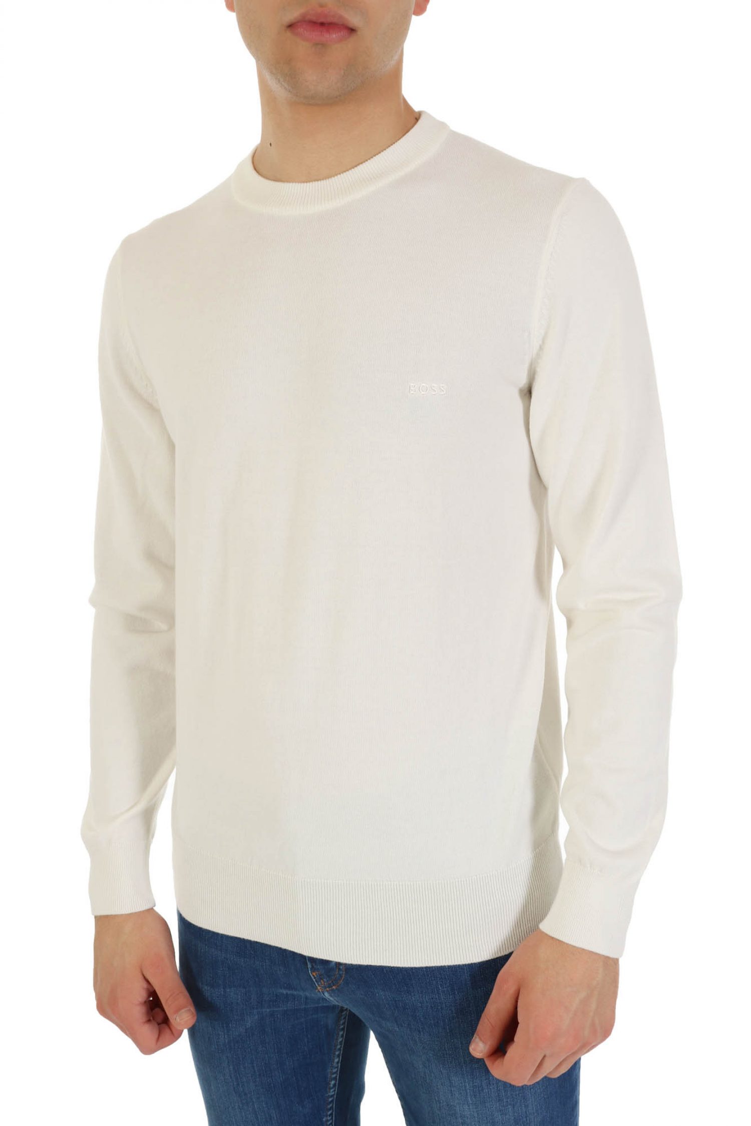 BOSS ΠΛΕΚΤΟ ROUND NECK PACAS-L ΥΠΟΛΕΥΚΟ φωτογραφία