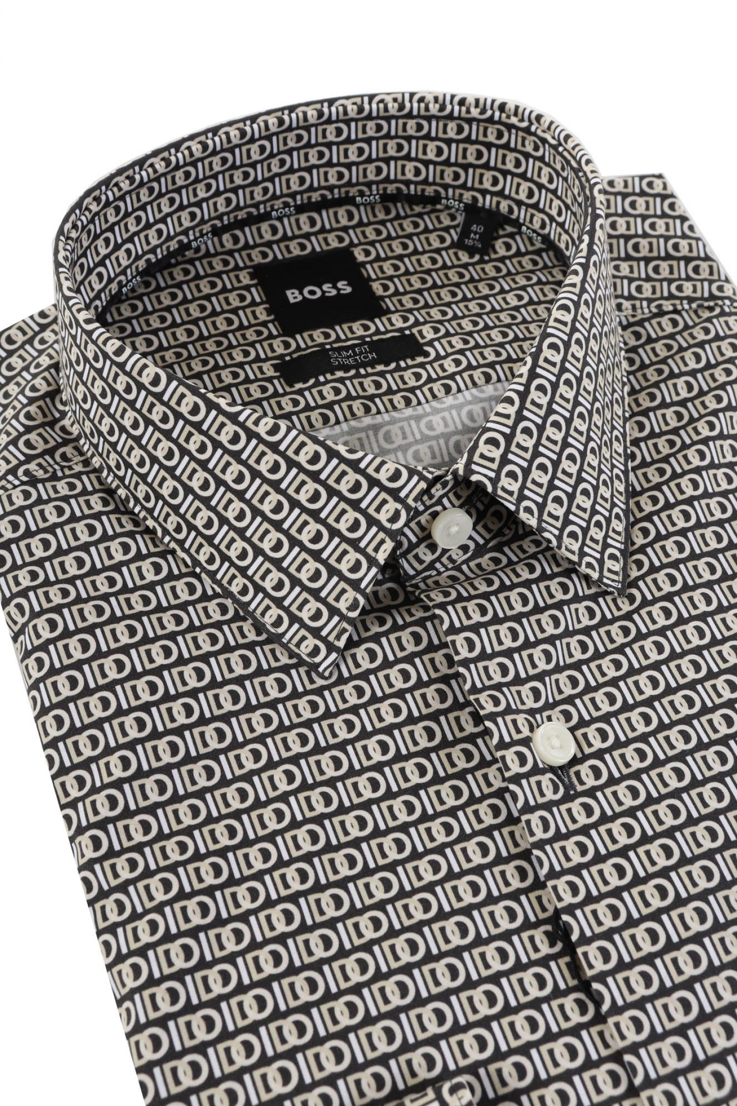 BOSS ΠΟΥΚΑΜΙΣΟ ALLOVER PRINT "I DO" LOGO SLIM FIT STRETCH H-HANK-S-KENT-C1-232 ΜΑΥΡΟ-ΜΠΕΖ φωτογραφία