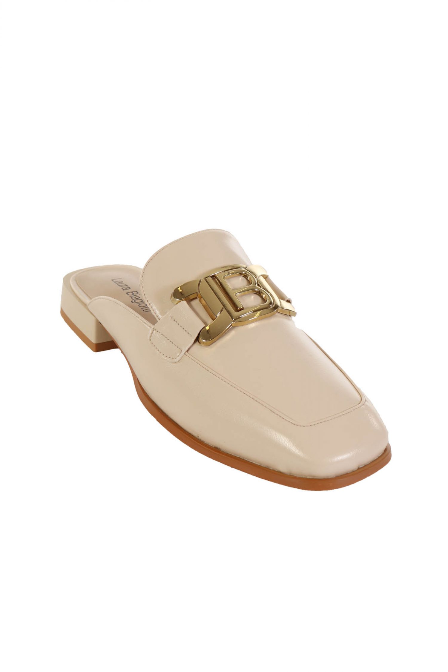 LAURA BIAGIOTTI ΠΑΠΟΥΤΣΙΑ MULES XΡΥΣΗ ΑΓΚΡΑΦΑ LOGO ΜΠΕΖ φωτογραφία