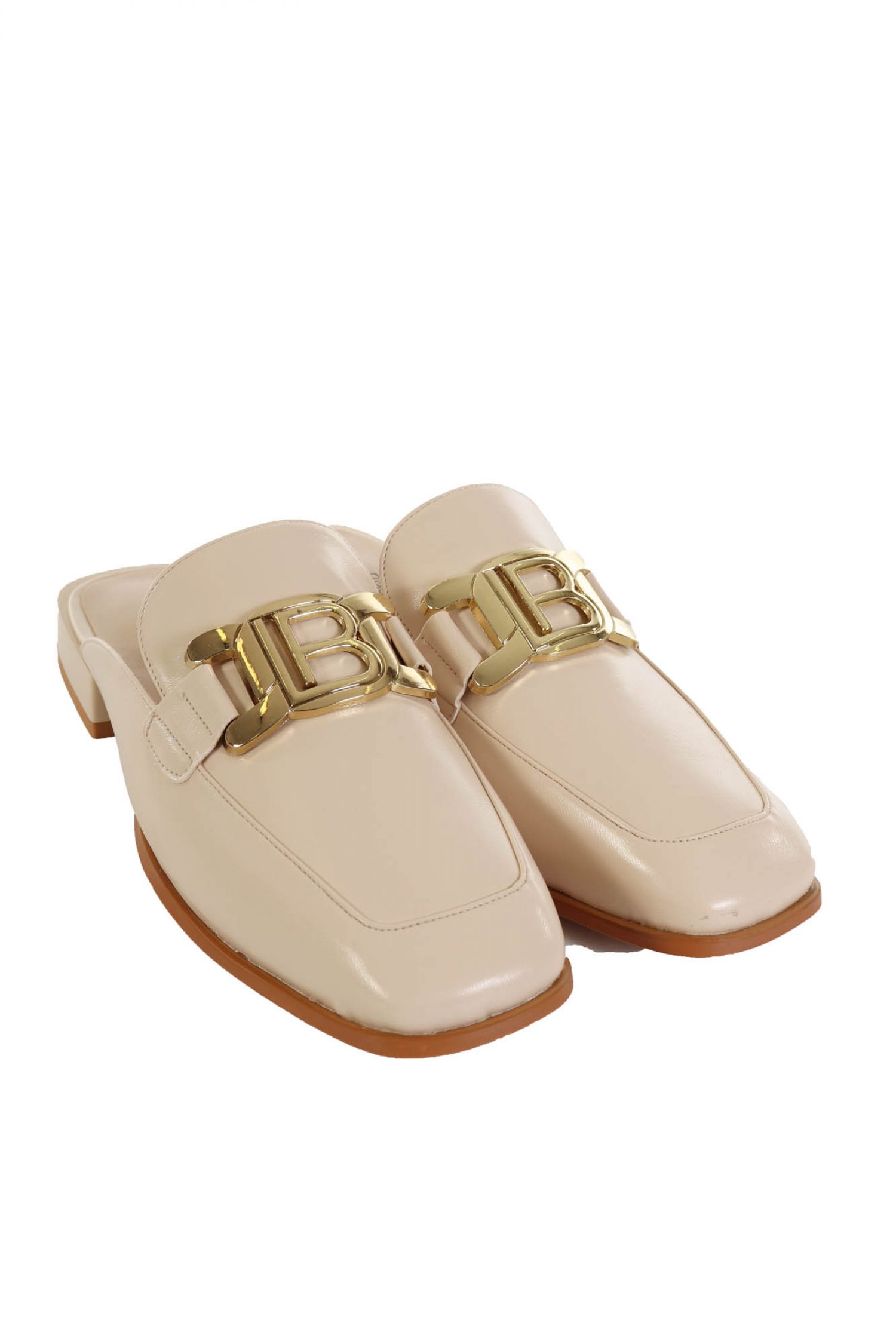 LAURA BIAGIOTTI ΠΑΠΟΥΤΣΙΑ MULES XΡΥΣΗ ΑΓΚΡΑΦΑ LOGO ΜΠΕΖ φωτογραφία