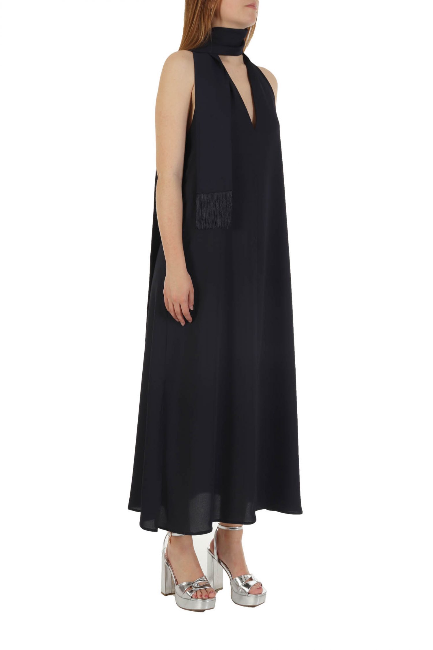 MARELLA ΦΟΡΕΜΑ ΜΑΚΡΥ V -NECK ΖΩΝΗ ΣΚΙΣΙΜΟ ΠΛΑΙ ROVIGO ΜΠΛΕ φωτογραφία