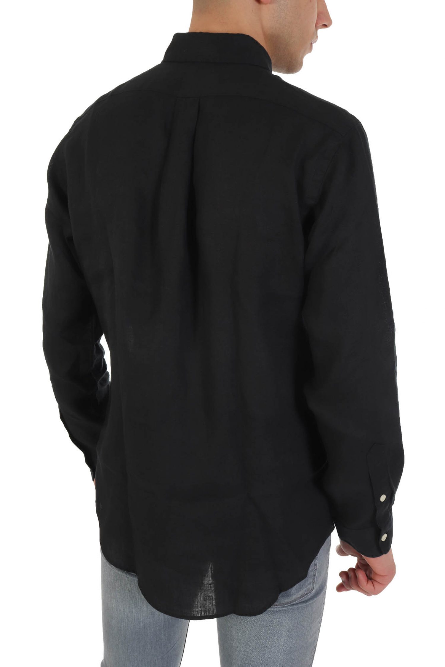 RALPH LAUREN ΠΟΥΚΑΜΙΣΟ BUTTON DOWN CUSTOM FIT ΛΙΝΟ ΜΑΥΡΟ