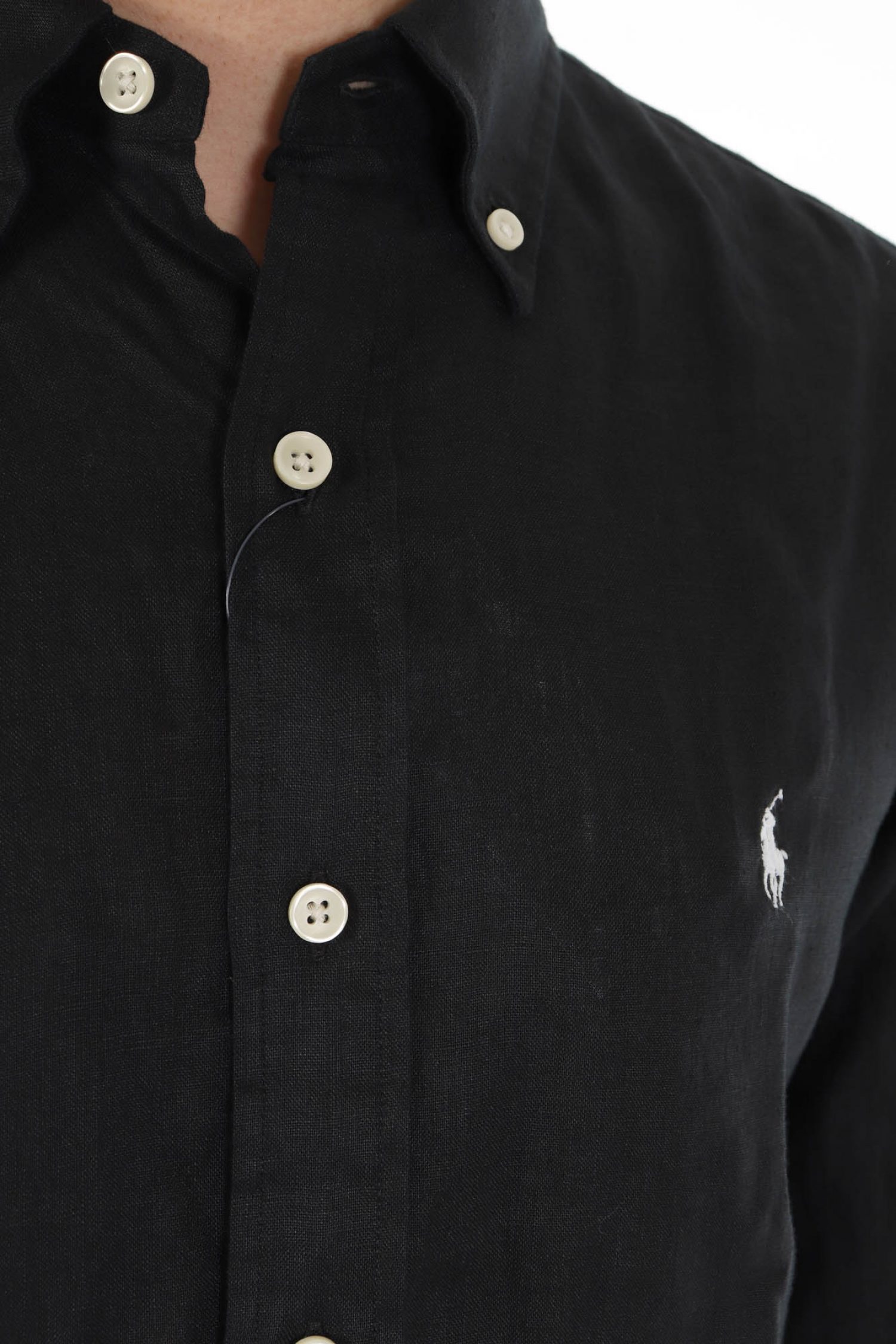 RALPH LAUREN ΠΟΥΚΑΜΙΣΟ BUTTON DOWN CUSTOM FIT ΛΙΝΟ ΜΑΥΡΟ