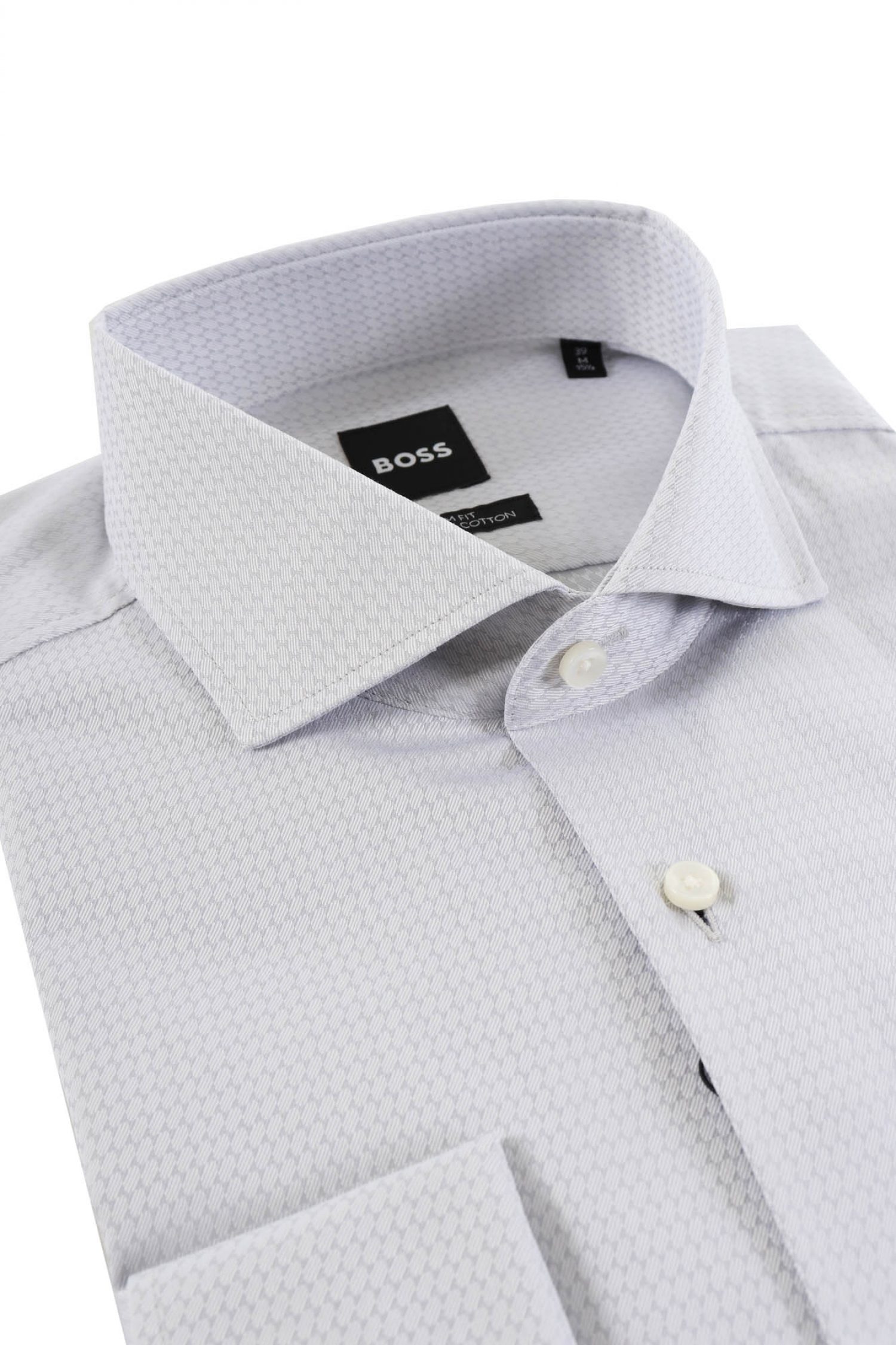 BOSS ΠΟΥΚΑΜΙΣΟ ΜΑΝΙΚΕΤΟΚΟΥΜΠΟ ΜΙΚΡΟΣΧΕΔΙΟ SLIF FIT H-HANK-SPREAD-DC-214 ΓΚΡΙ φωτογραφία