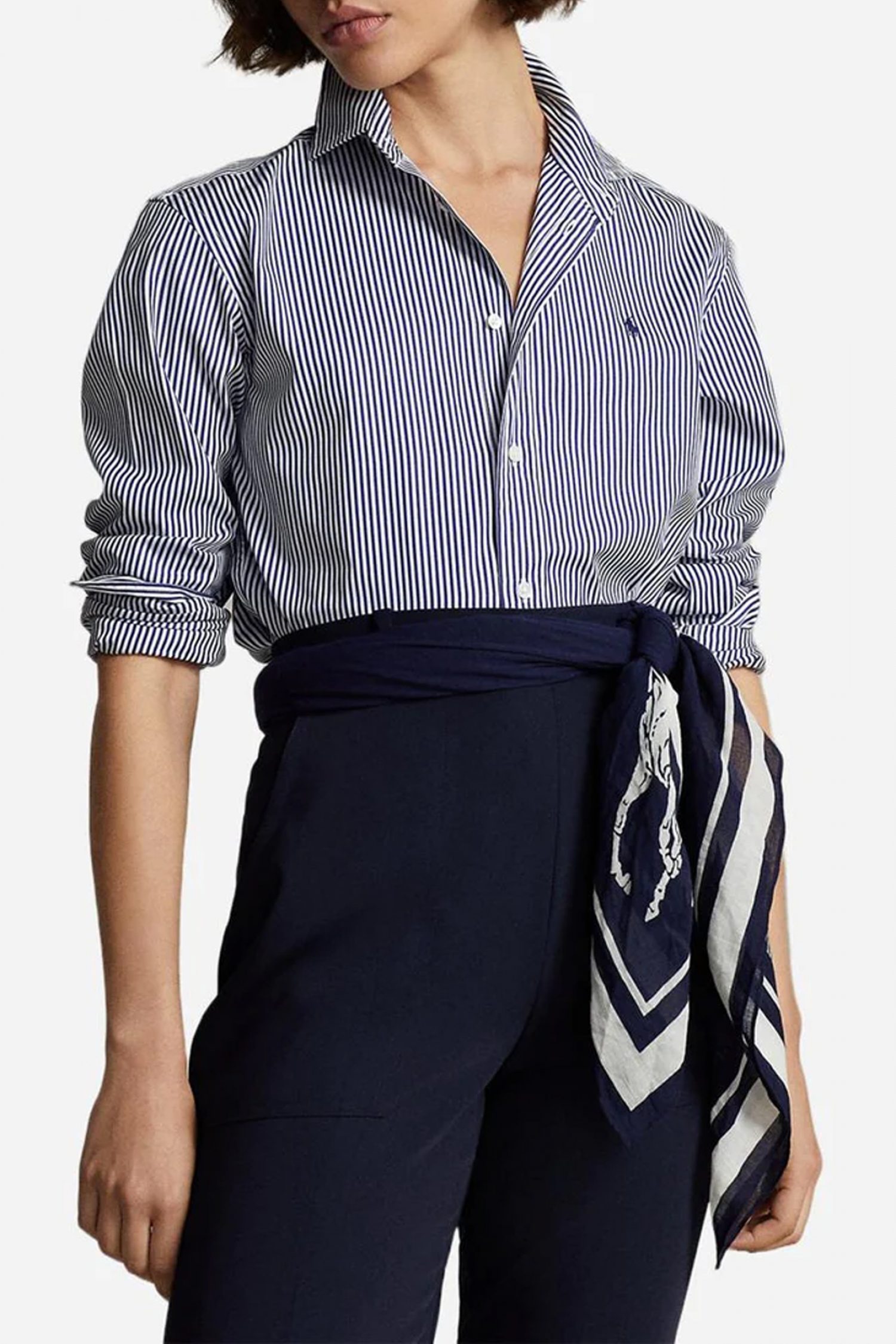 RALPH LAUREN ΠΟΥΚΑΜΙΣΟ CLASSICS ΡΙΓΕ ΛΕΥΚΟ-ΜΠΛΕ φωτογραφία