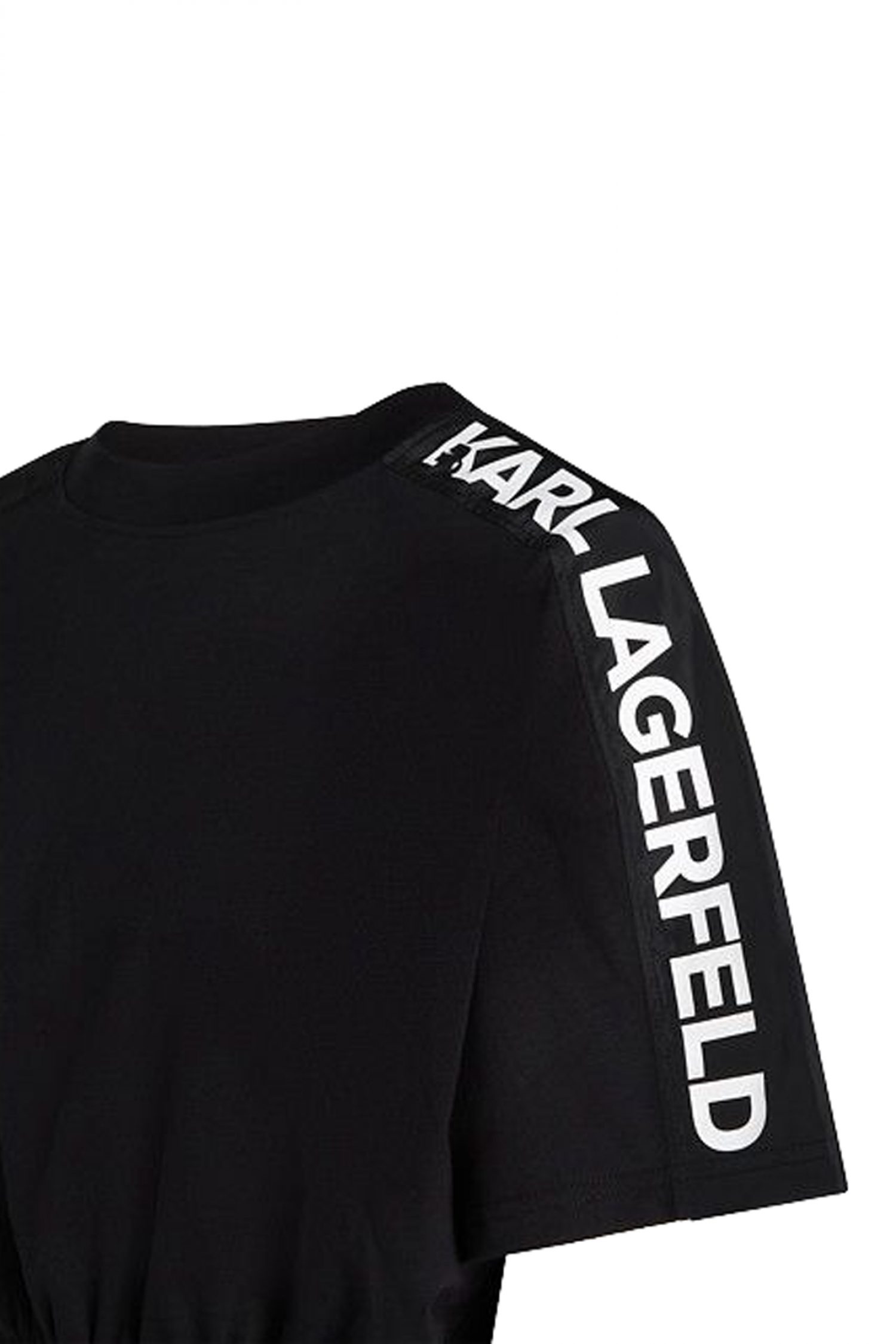 KARL LAGERFELD T-SHIRT CROPED NYLON MIX ΛΑΣΤΙΧΟ ΜΕΣΗ ΜΑΥΡΟ φωτογραφία