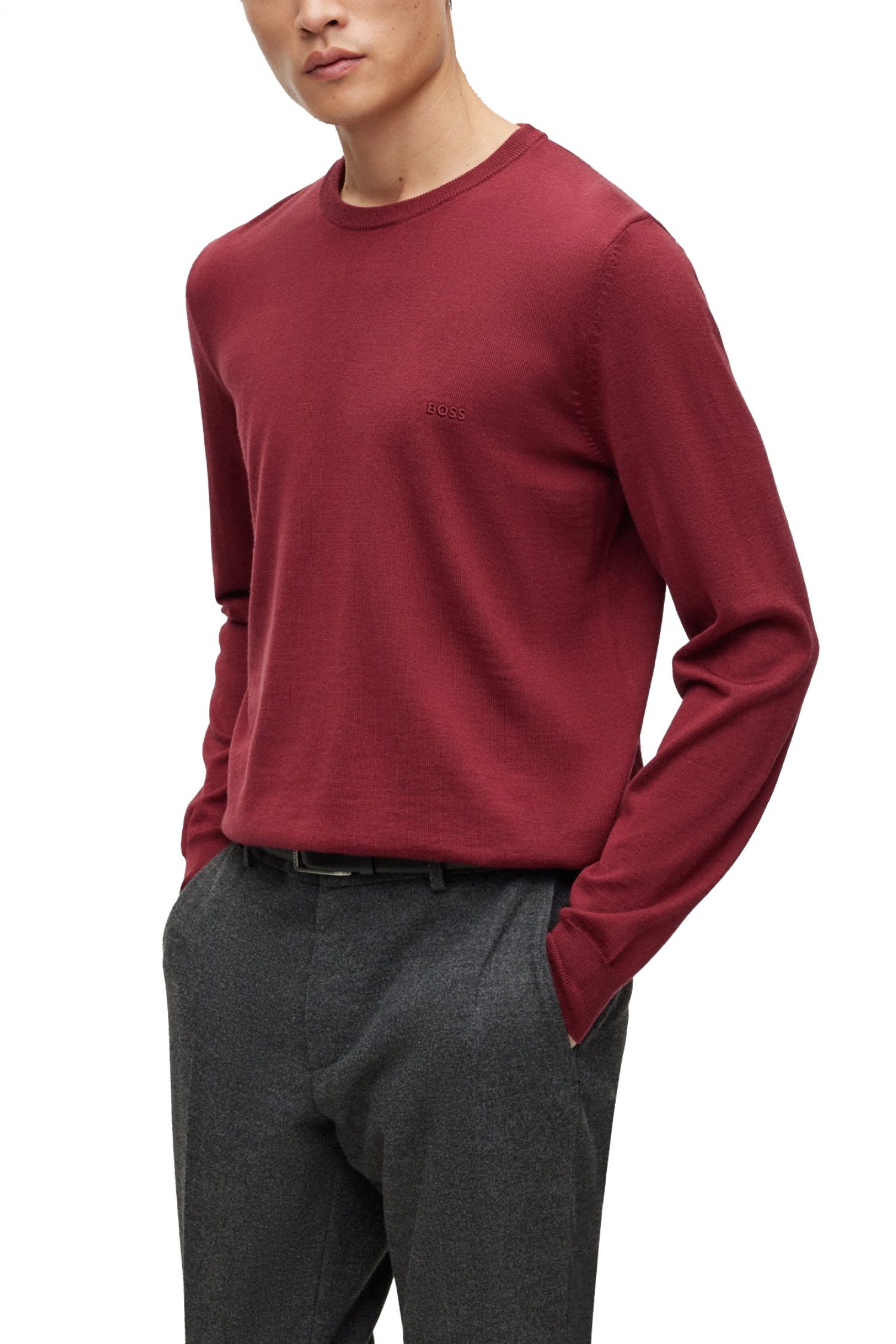 BOSS ΠΛΕΚΤΟ ROUND NECK BOTTO-L ΜΠΟΡΝΤΩ φωτογραφία