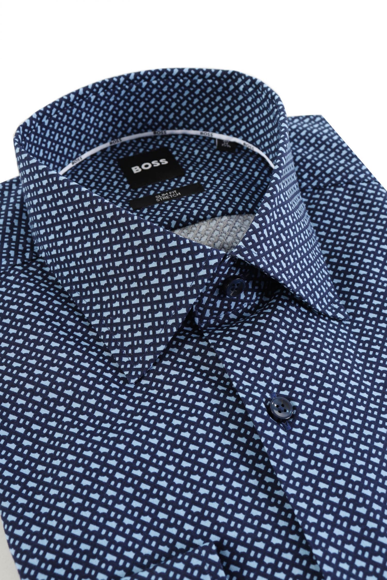 BOSS ΠΟΥΚΑΜΙΣΟ ALLOVER LOGO SLIM FIT STRETCH H-HANK-KENT-C1-214 ΜΠΛΕ-ΣΙΕΛ