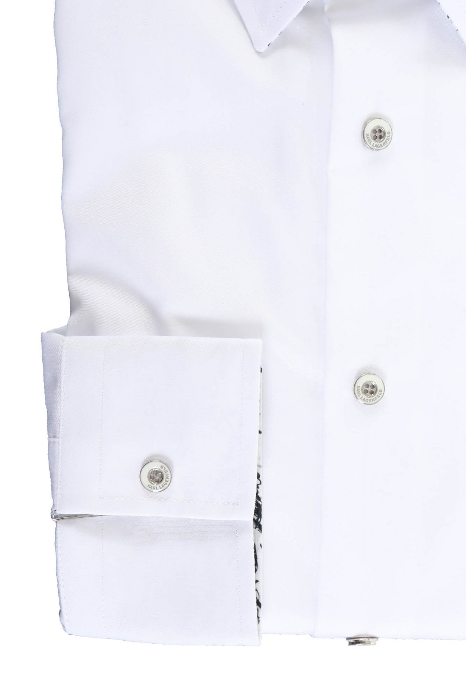 KARL LAGERFELD ΠΟΥΚΑΜΙΣΟ MODERN FIT EASY CARE ΜΕΤΑΛΛΙΚΑ ΚΟΥΜΠΙΑ ΛΕΥΚΟ