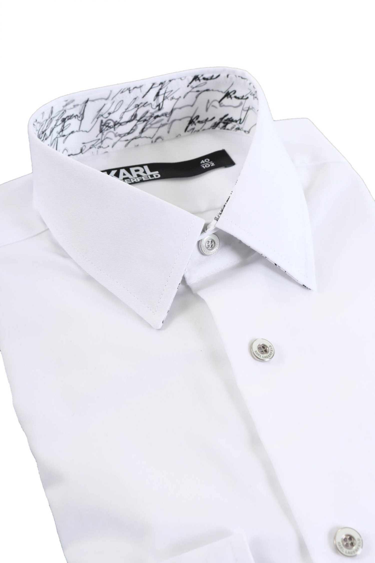 KARL LAGERFELD ΠΟΥΚΑΜΙΣΟ MODERN FIT EASY CARE ΜΕΤΑΛΛΙΚΑ ΚΟΥΜΠΙΑ ΛΕΥΚΟ