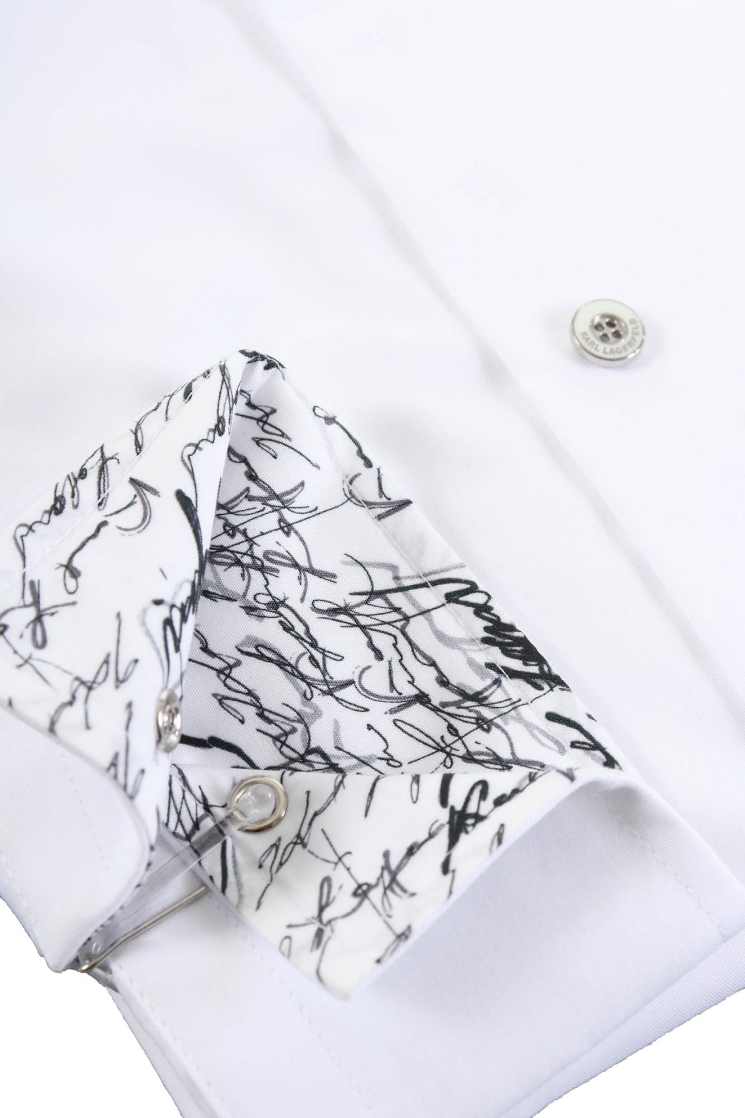 KARL LAGERFELD ΠΟΥΚΑΜΙΣΟ MODERN FIT EASY CARE ΜΕΤΑΛΛΙΚΑ ΚΟΥΜΠΙΑ ΛΕΥΚΟ