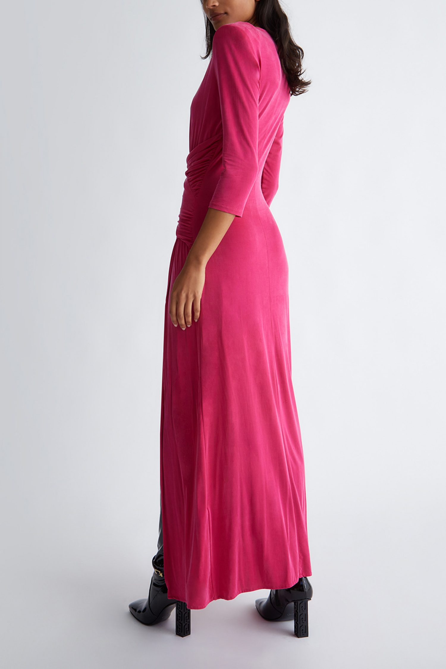 LIU -JO ΦΟΡΕΜΑ MAXI ΤΡΟΥΑΚΑΡ ΜΑΝΙΚΙ V-NECK ΑΝΟΙΓΜΑ ΠΛΑΙ ΣΚΟΥΡΟ ΡΟΖ φωτογραφία