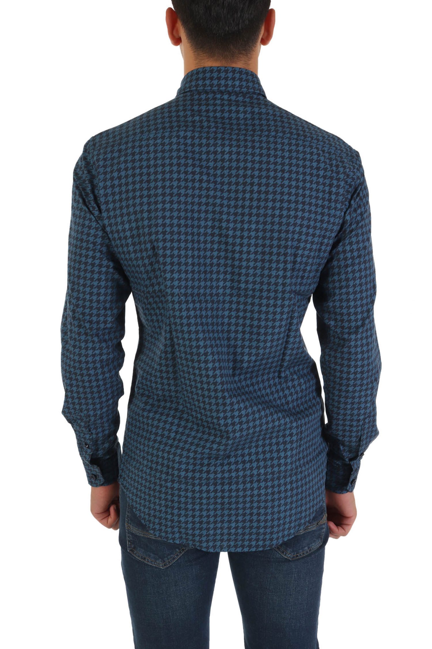 HARMONT & BLAINE ΠΟΥΚΑΜΙΣΟ ΜΙΚΡΟΣΧΕΔΙΟ NARROW FIT ΜΠΛΕ-ΠΕΤΡΟΛ