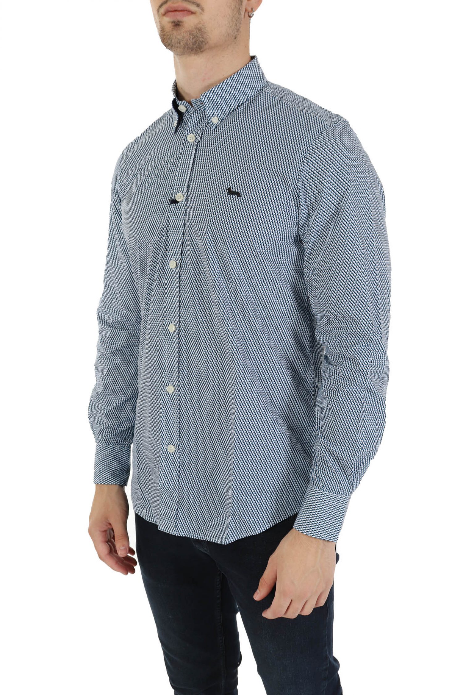 HARMONT & BLAINE ΠΟΥΚΑΜΙΣΟ BUTTON DOWN ΜΙΚΡΟΣΧΕΔΙΟ REGULAR FIT ΜΠΛΕ-ΛΕΥΚΟ