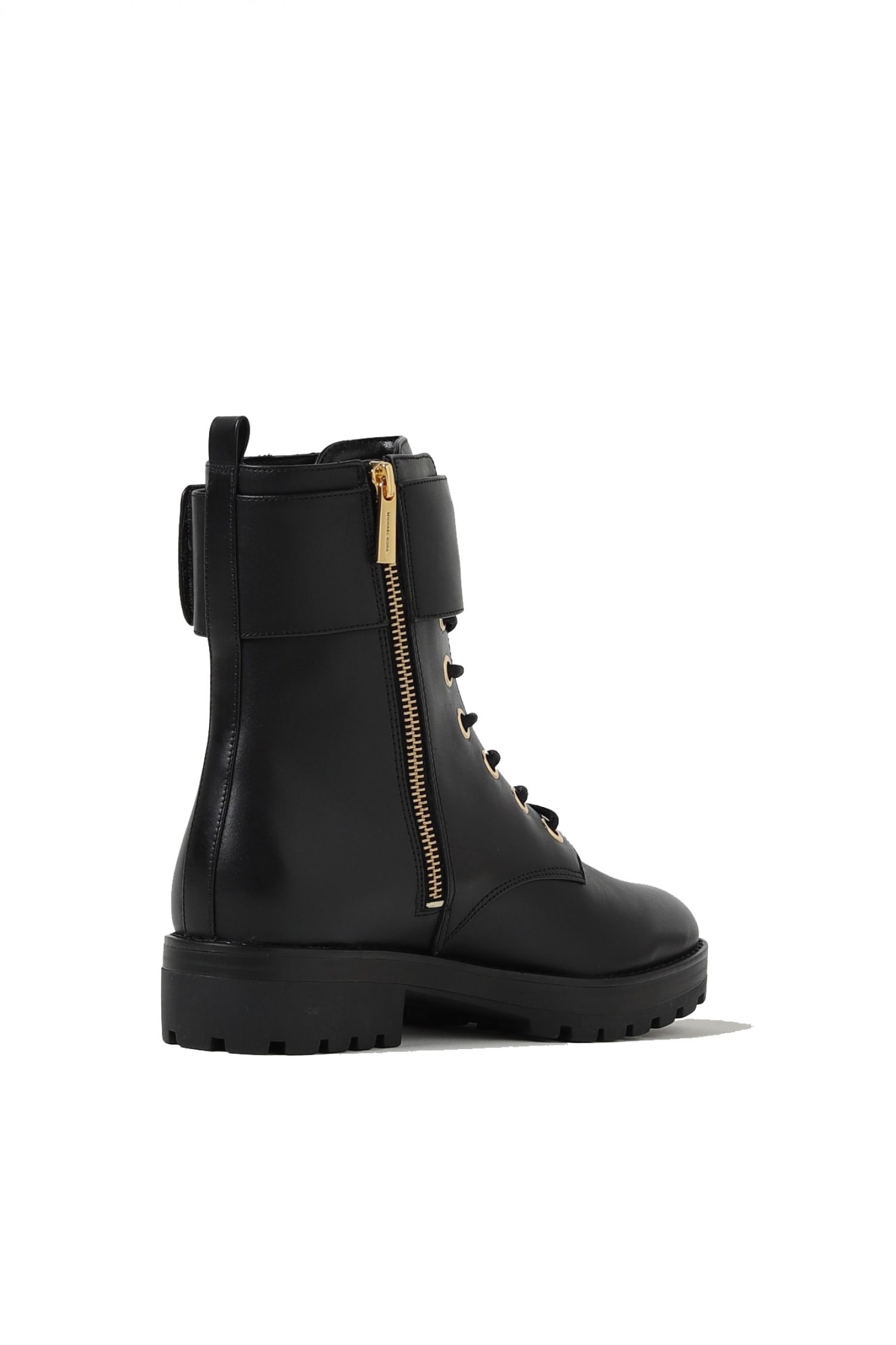 MICHAEL KORS ΠΑΠΟΥΤΣΙΑ ΜΠΟΤΑΚΙΑ RORY LACE UP KOΡΔΟΝΙΑ ΦΕΡΜΟΥΑΡ ΜΕΤΑΛΛΙΚΟ LOGO MAYΡΟ φωτογραφία