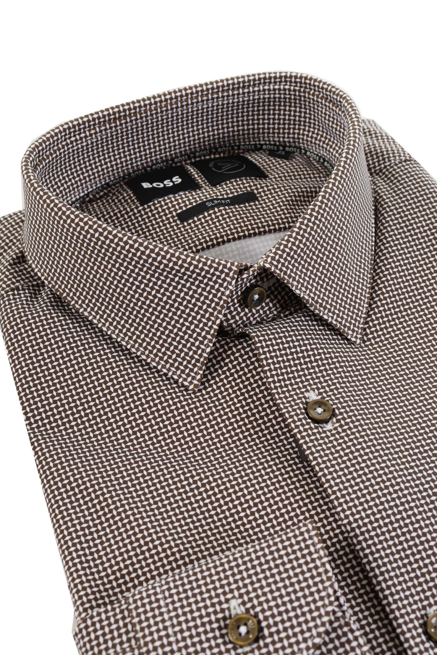 BOSS ΠΟΥΚΑΜΙΣΟ SLIM FIT ΜΙΚΡΟΣΧΕΔΙΟ P-HANK-S-KENT-C1-222 ΚΑΦΕ φωτογραφία