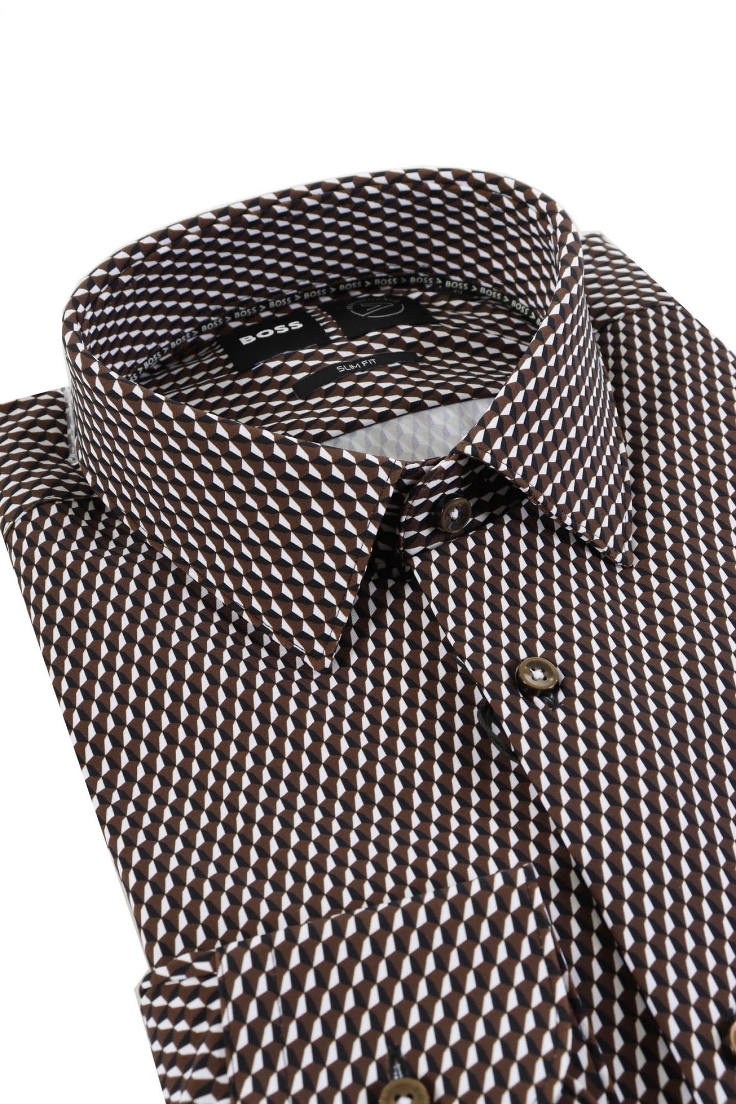 BOSS ΠΟΥΚΑΜΙΣΟ SLIM FIT ΜΙΚΡΟΣΧΕΔΙΟ P-HANK-S-KENT-C1-222 ΚΑΦΕ-ΜΑΥΡΟ φωτογραφία