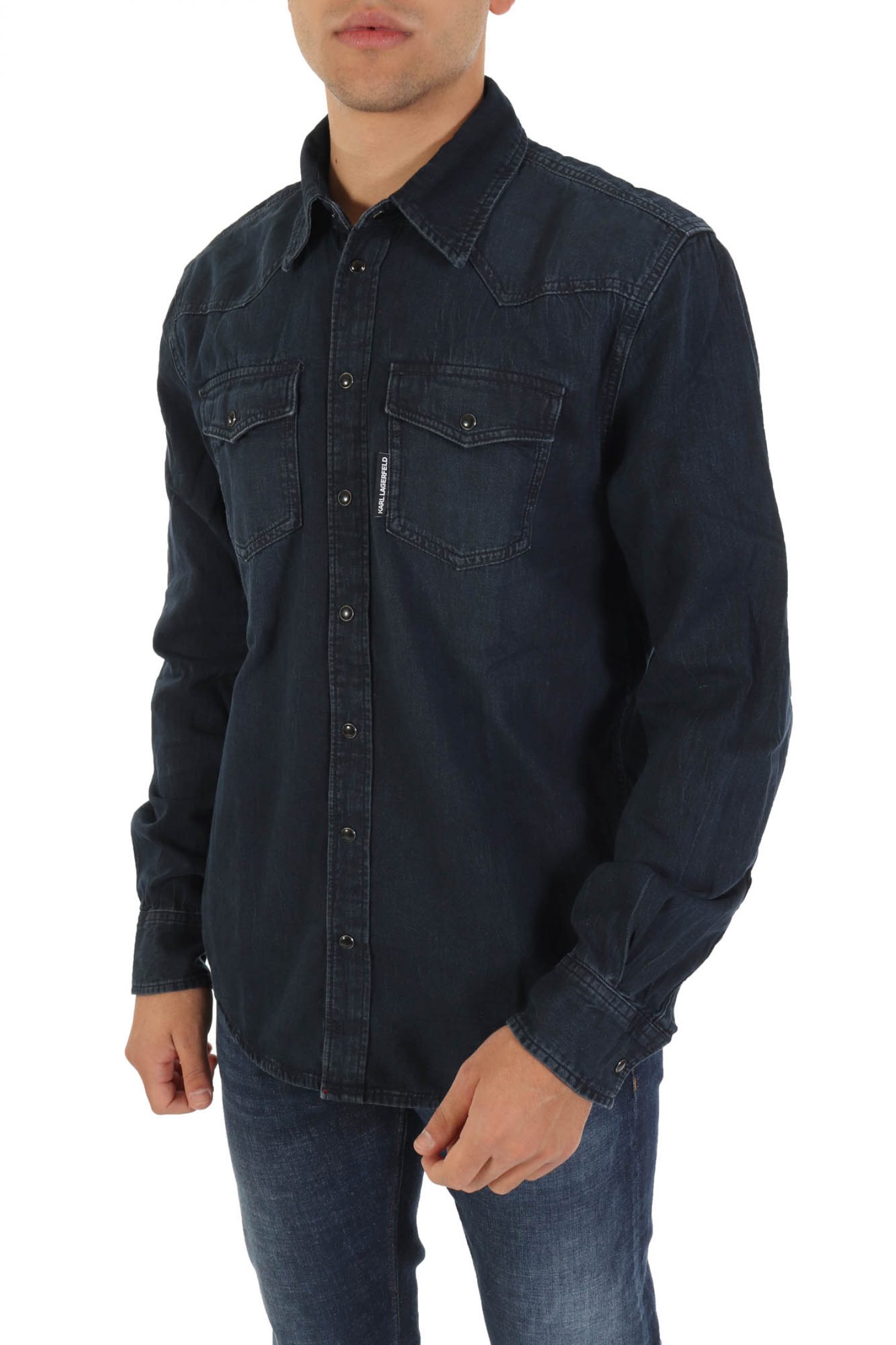 KARL LAGERFELD ΠΟΥΚΑΜΙΣΟ OVERSIZE JEANS POCKETS ΜΠΛΕ φωτογραφία