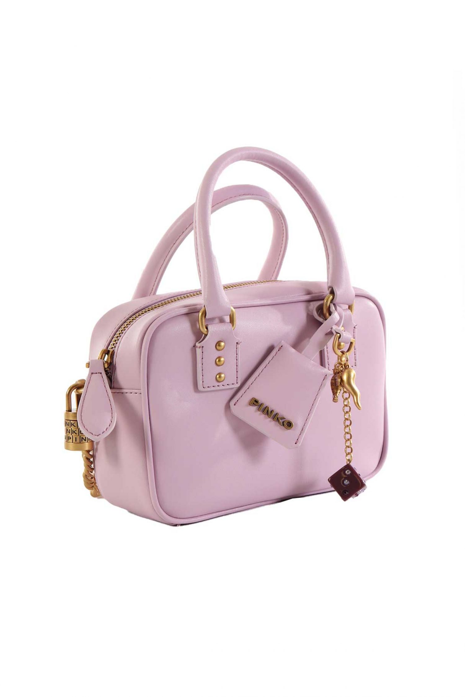 PINKO ΤΣΑΝΤΑΚΙ BOWLING BAG MINI VITELLO SETA LOGO ΖΑΡΙ ΛΙΛΑ