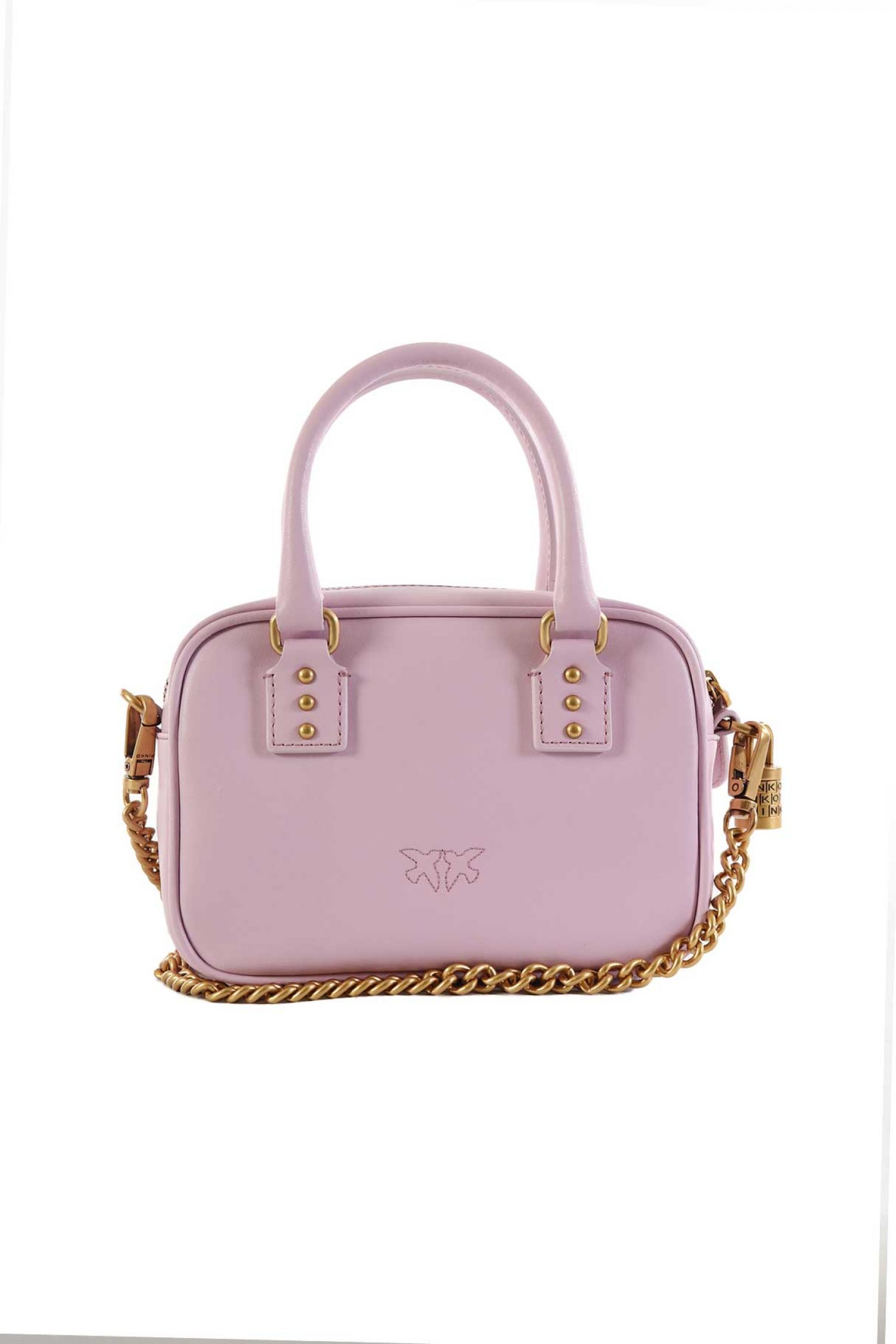 PINKO ΤΣΑΝΤΑΚΙ BOWLING BAG MINI VITELLO SETA LOGO ΖΑΡΙ ΛΙΛΑ