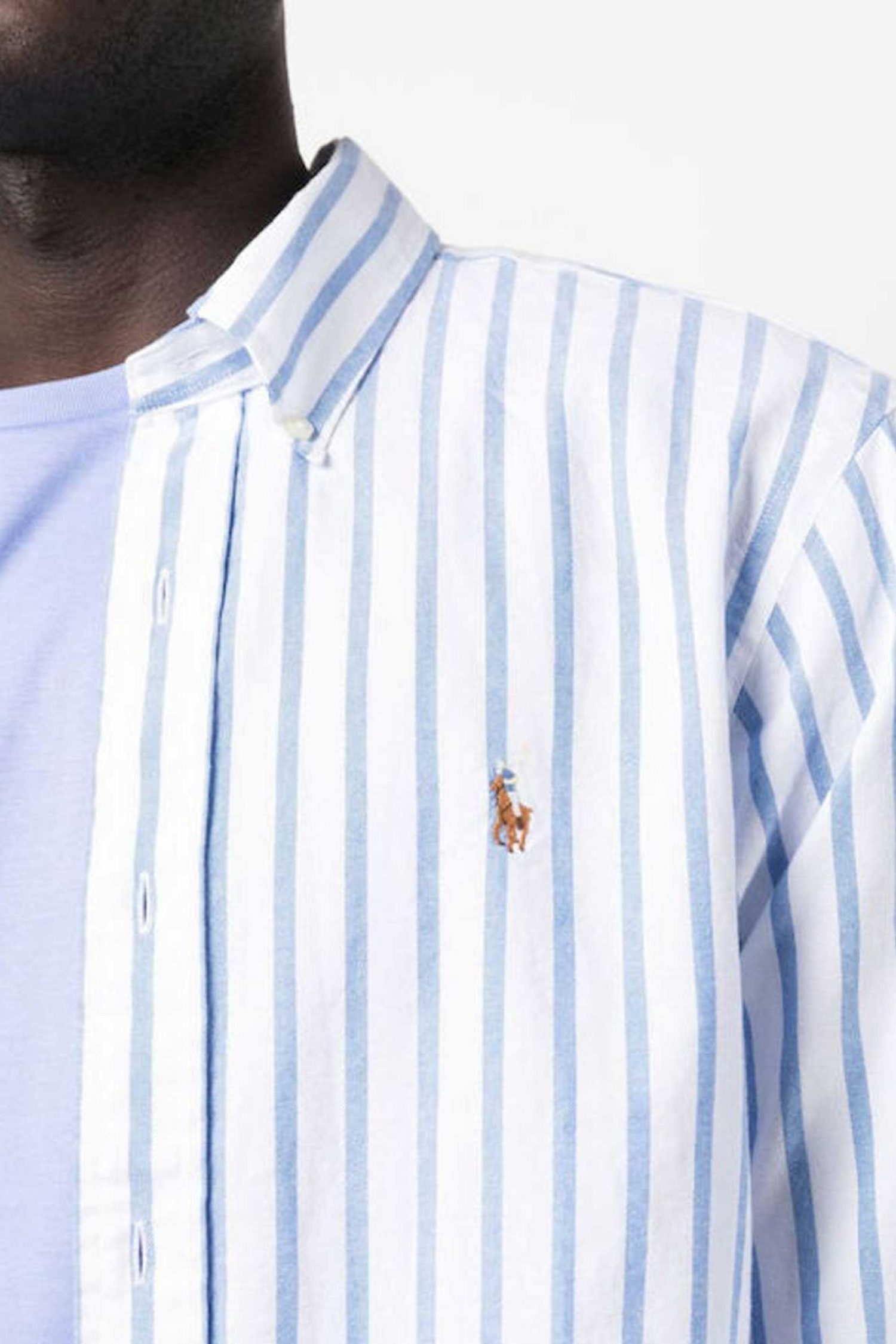 RALPH LAUREN ΠΟΥΚΑΜΙΣΟ ΡΙΓΕ BUTTON DOWN OXFORD CUSTOM FIT ΣΙΕΛ-ΛΕΥΚΟ φωτογραφία