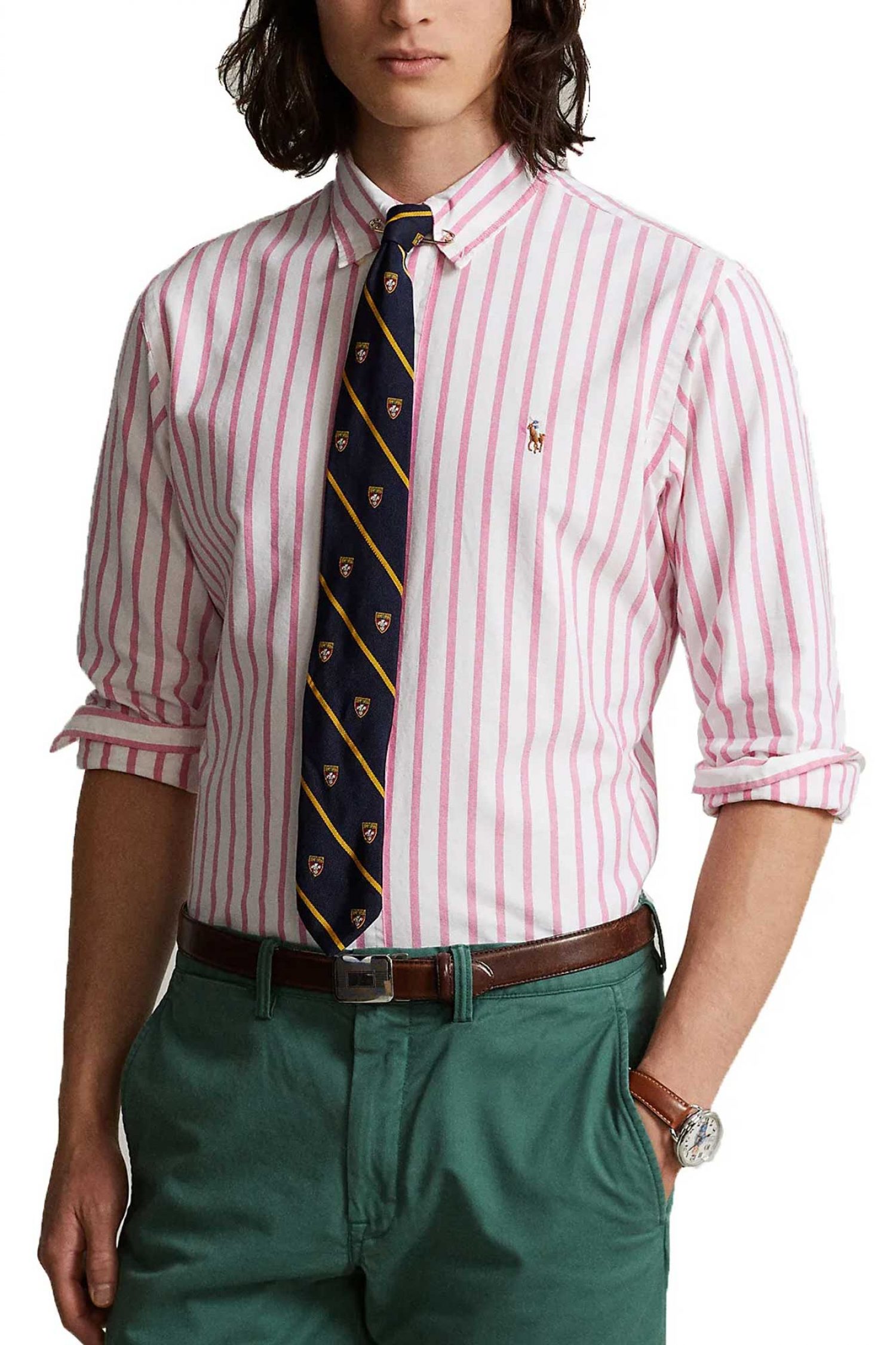 RALPH LAUREN ΠΟΥΚΑΜΙΣΟ ΡΙΓΕ BUTTON DOWN OXFORD CUSTOM FIT ΡΟΖ-ΛΕΥΚΟ φωτογραφία