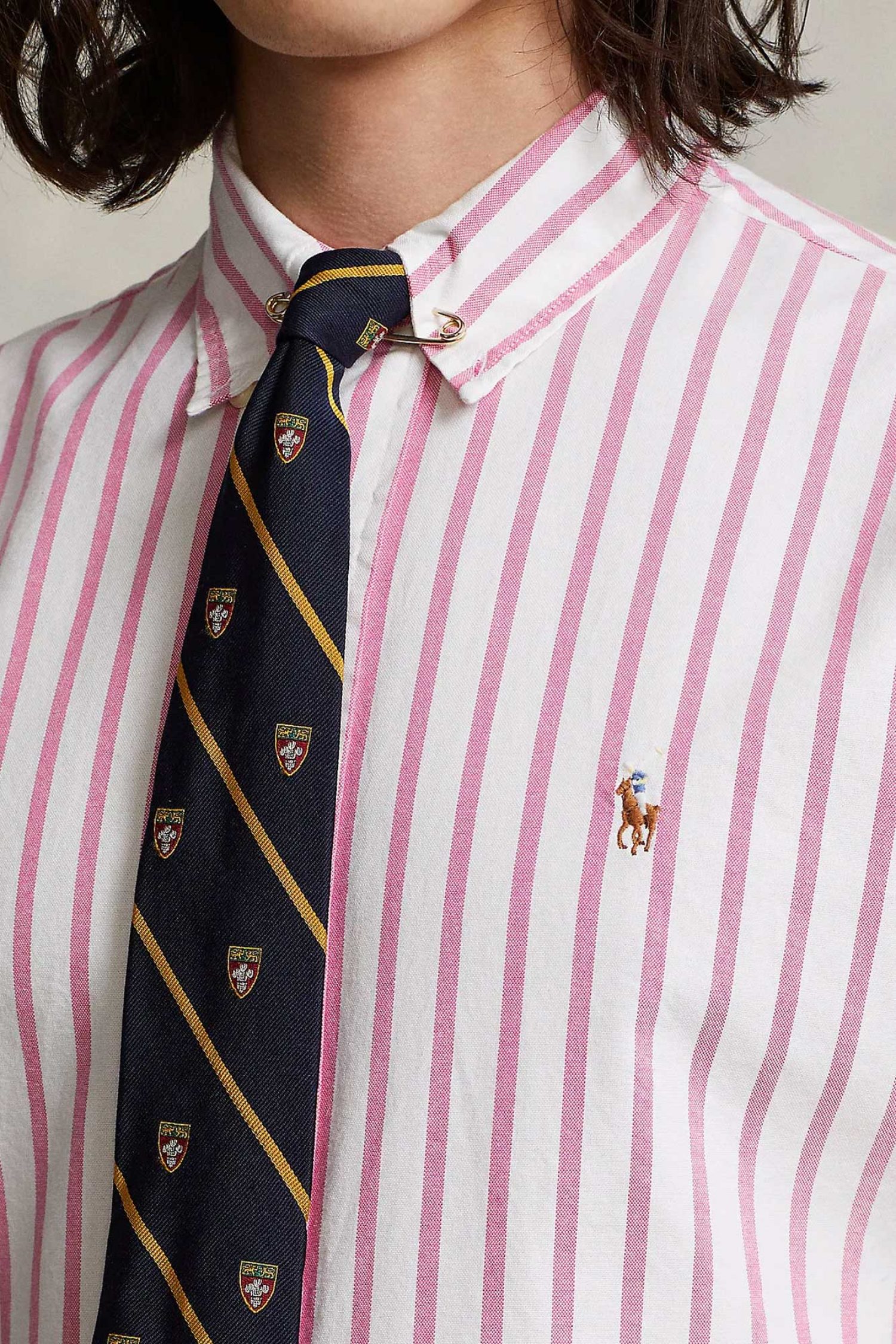 RALPH LAUREN ΠΟΥΚΑΜΙΣΟ ΡΙΓΕ BUTTON DOWN OXFORD CUSTOM FIT ΡΟΖ-ΛΕΥΚΟ φωτογραφία