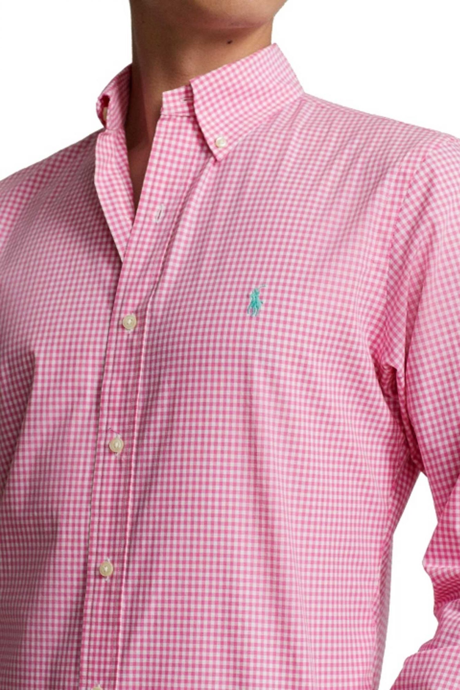 RALPH LAUREN ΠΟΥΚΑΜΙΣΟ ΚΑΡΩ BUTTON DOWN CUSTOM FIT ΡΟΖ-ΛΕΥΚΟ φωτογραφία