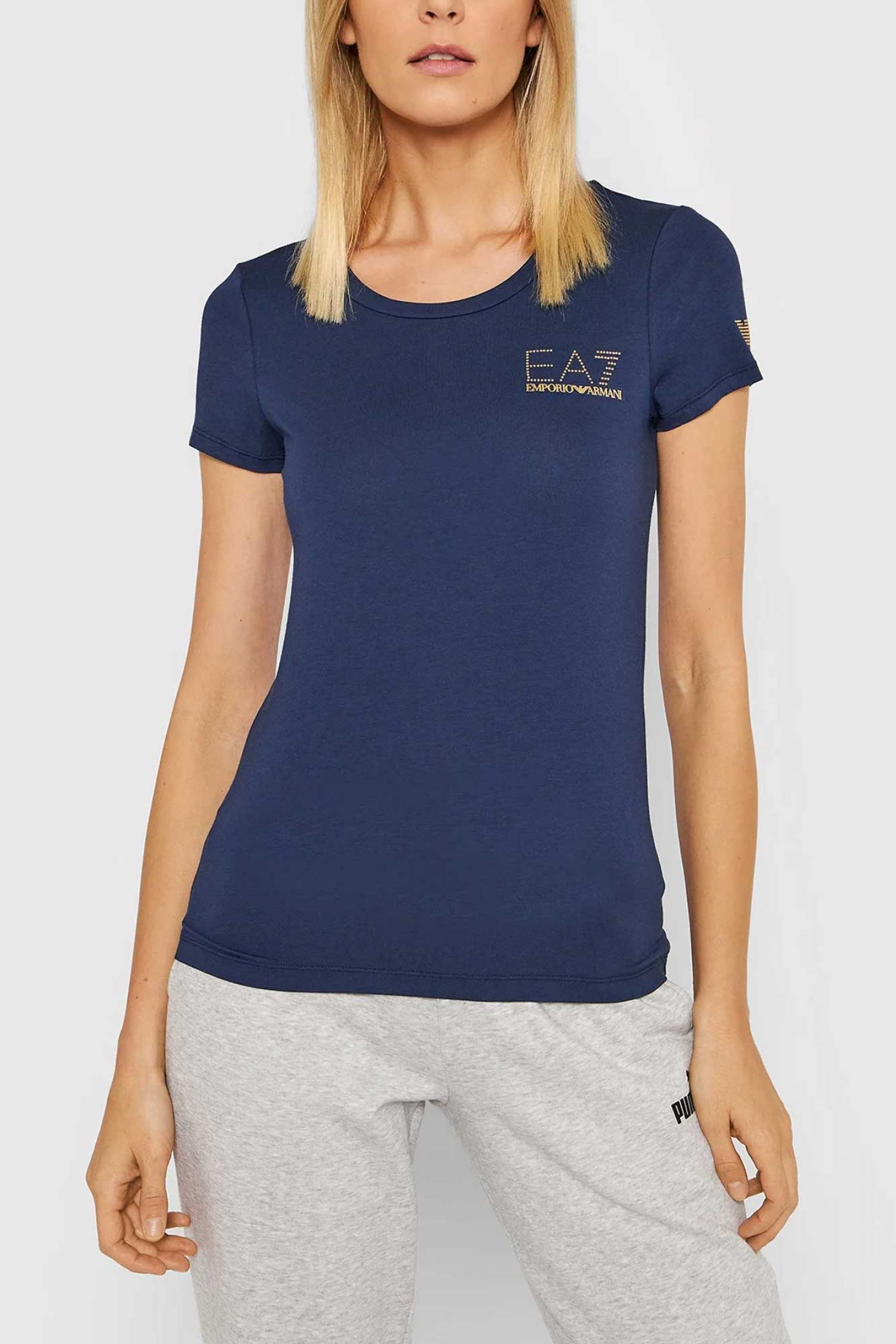 ARMANI 7 T-SHIRT ΛΑΙΜΟΚΟΨΗ LOGO ΜΠΛΕ φωτογραφία