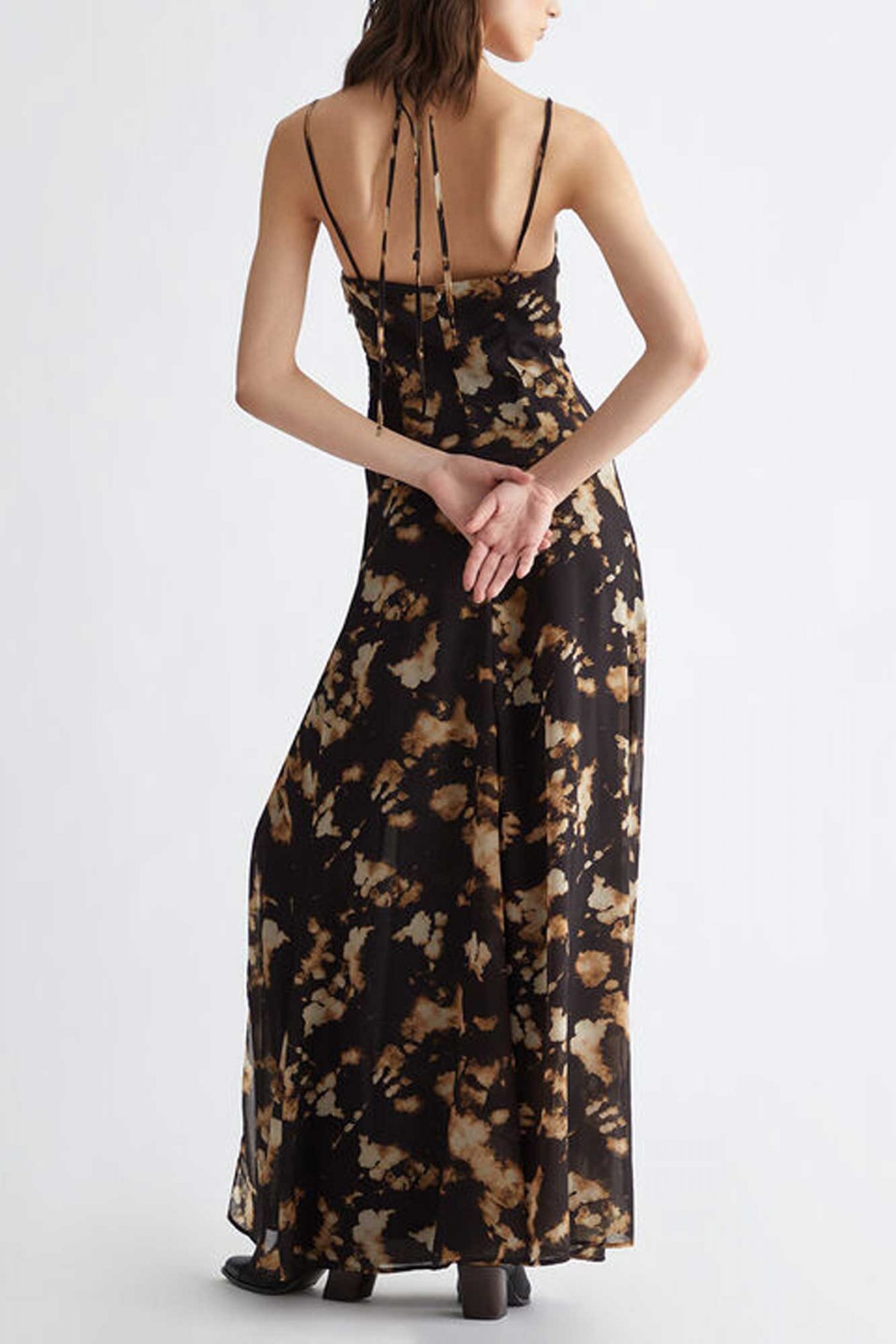 LIU JO GEORGETTE ΦΟΡΕΜΑ MAXI ALL OVER PRINT ΑΝΟΙΓΜΑ ΜΑΥΡΟ-ΜΠΕΖ φωτογραφία